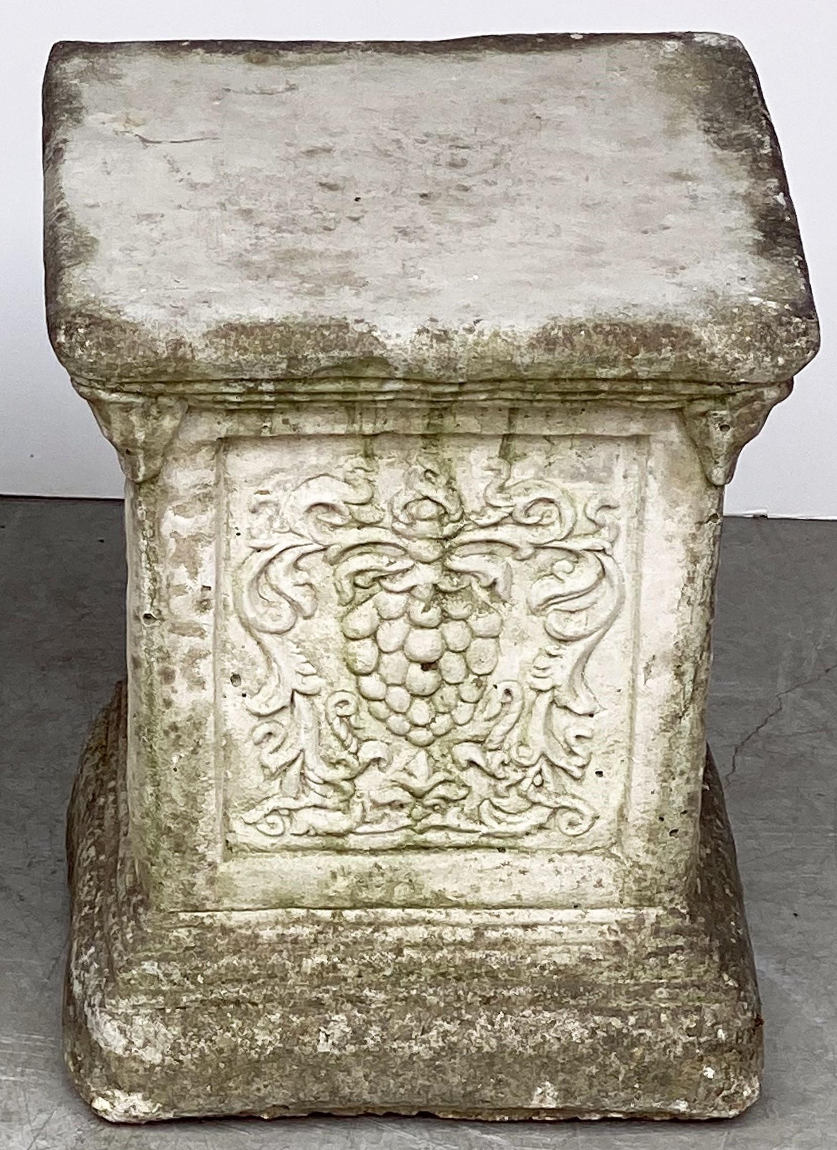 English Garden Stone Pedestal or Plinth with Grape Motif 2