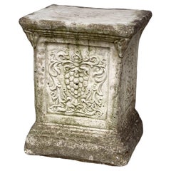 English Garden Stone Pedestal or Plinth with Grape Motif