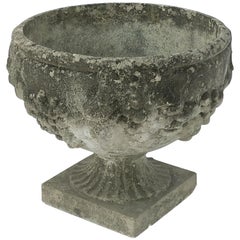 English Garden Stone Planter or Urn with Relief of Grapes