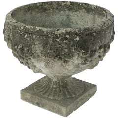 Antique English Garden Stone Planter Pot or Urn with Relief of Grapes