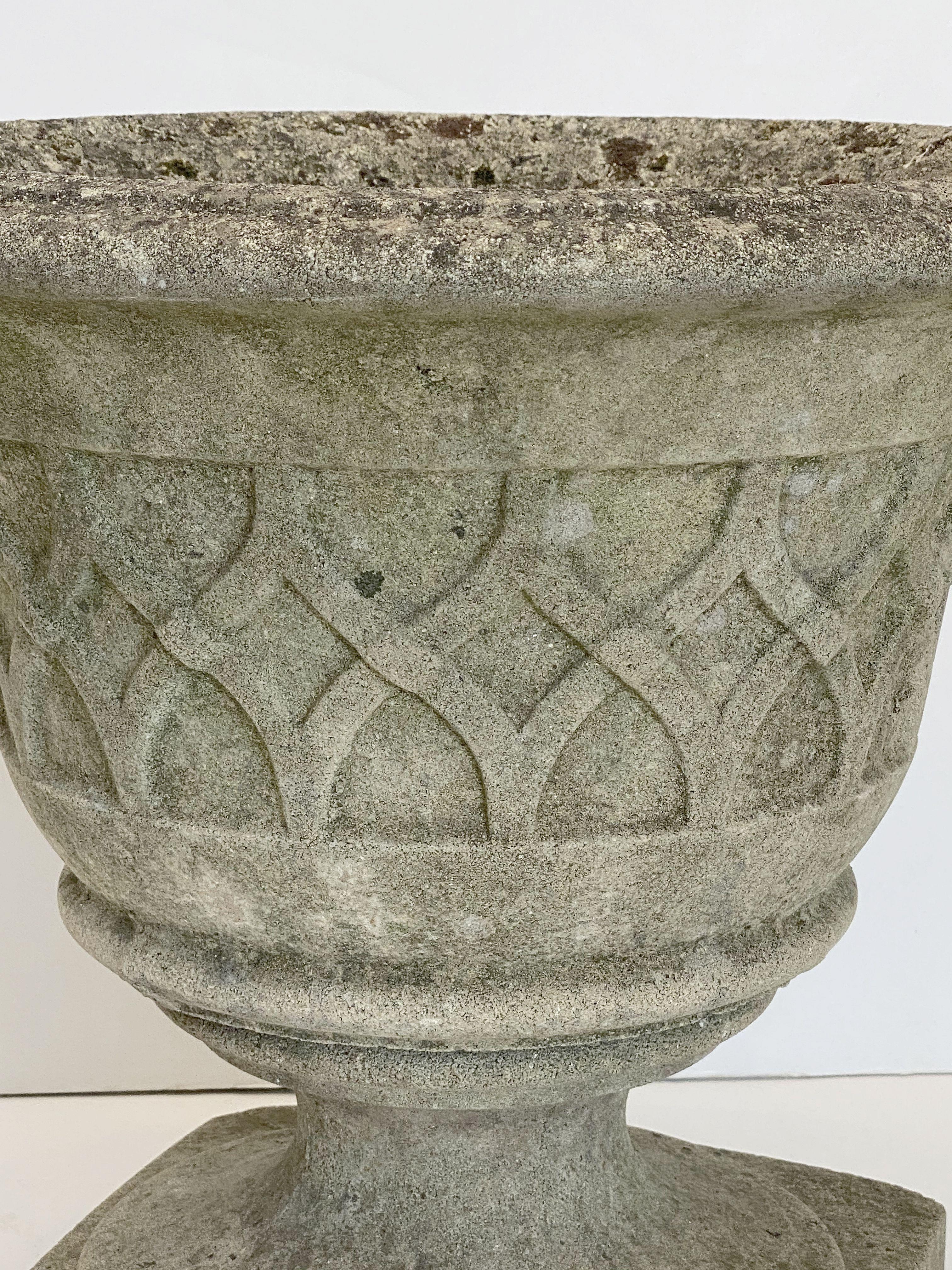 English Garden Stone Planters with Celtic Lattice Design, Individually Priced 4