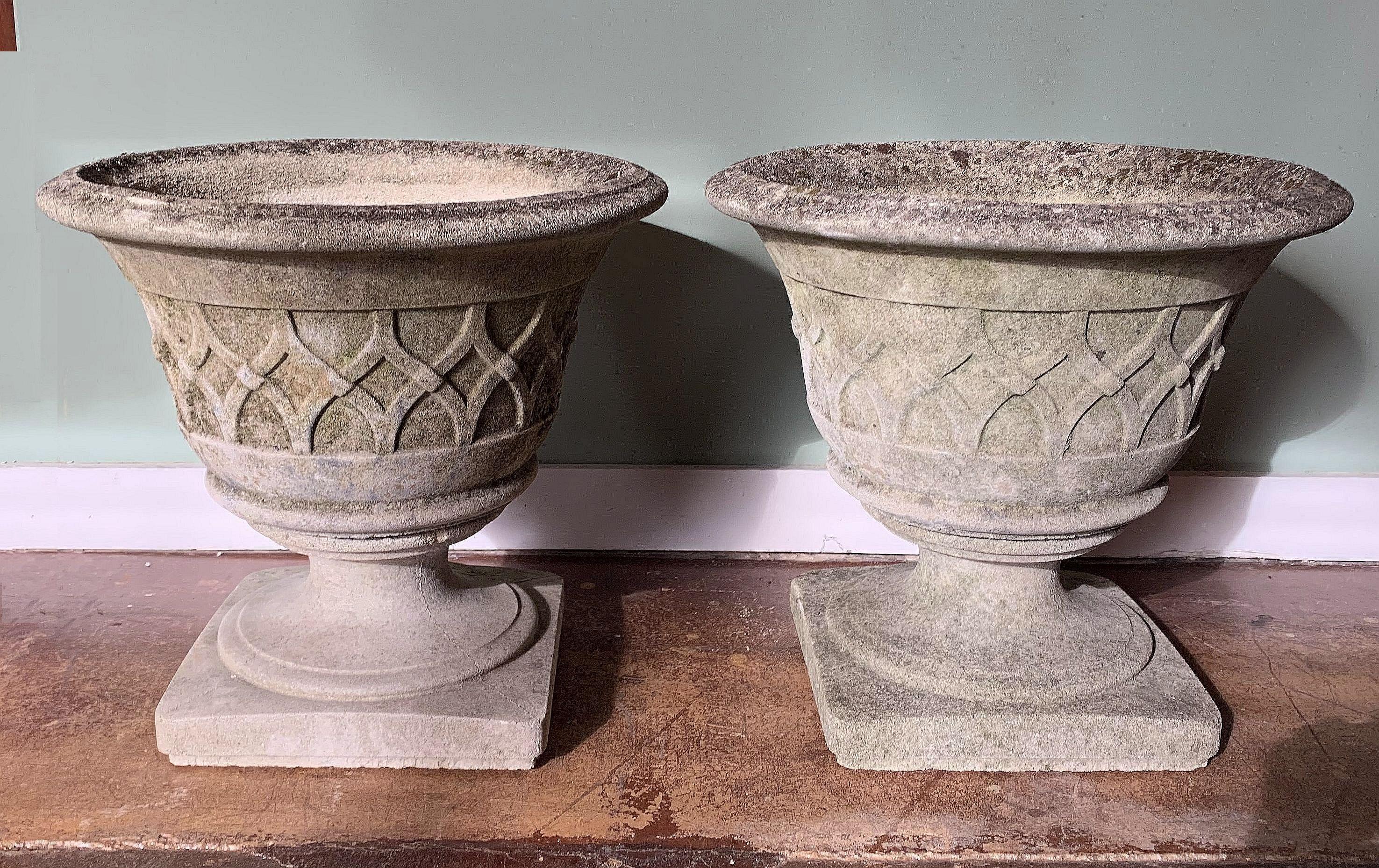 English Garden Stone Planters with Celtic Lattice Design, Individually Priced 9