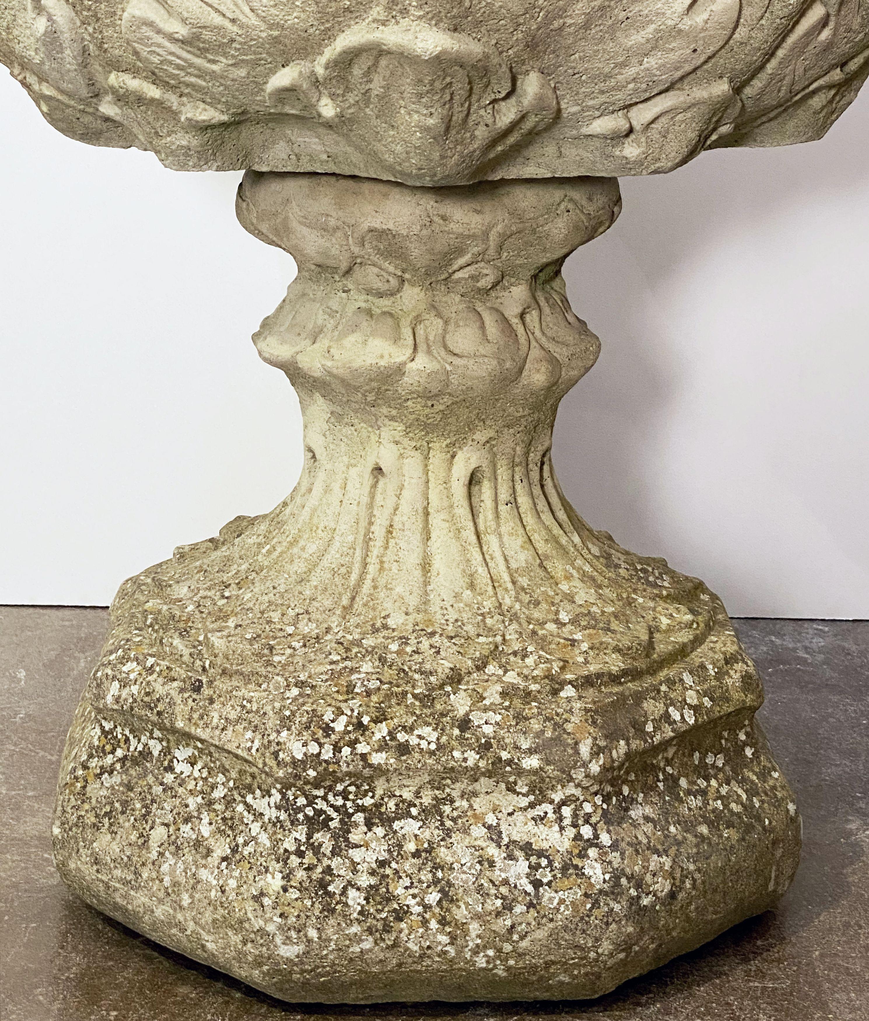 English Garden Stone Urn or Planter Pot on Plinth with Acanthus Leaf Design 9