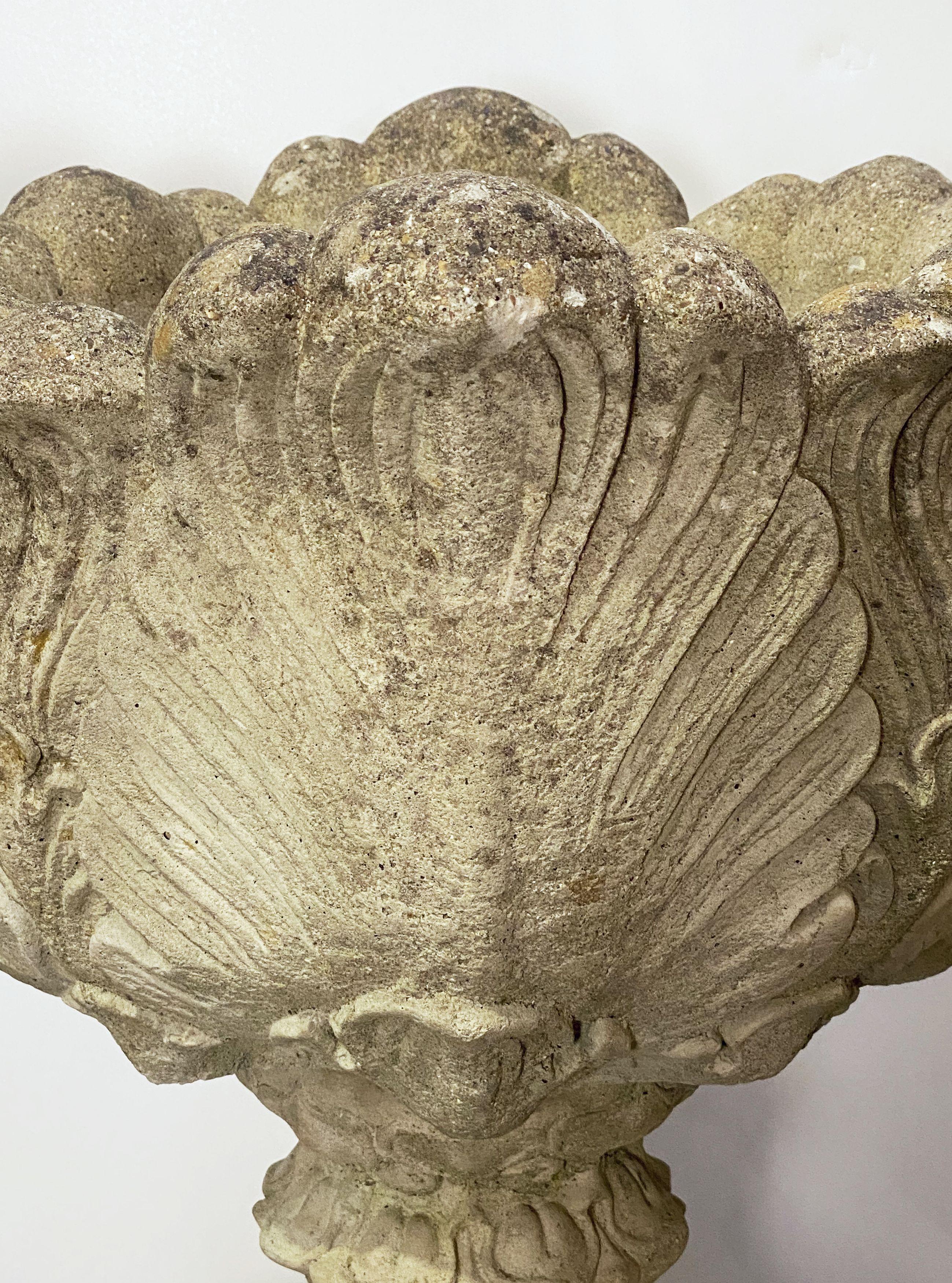 English Garden Stone Urn or Planter Pot on Plinth with Acanthus Leaf Design 10