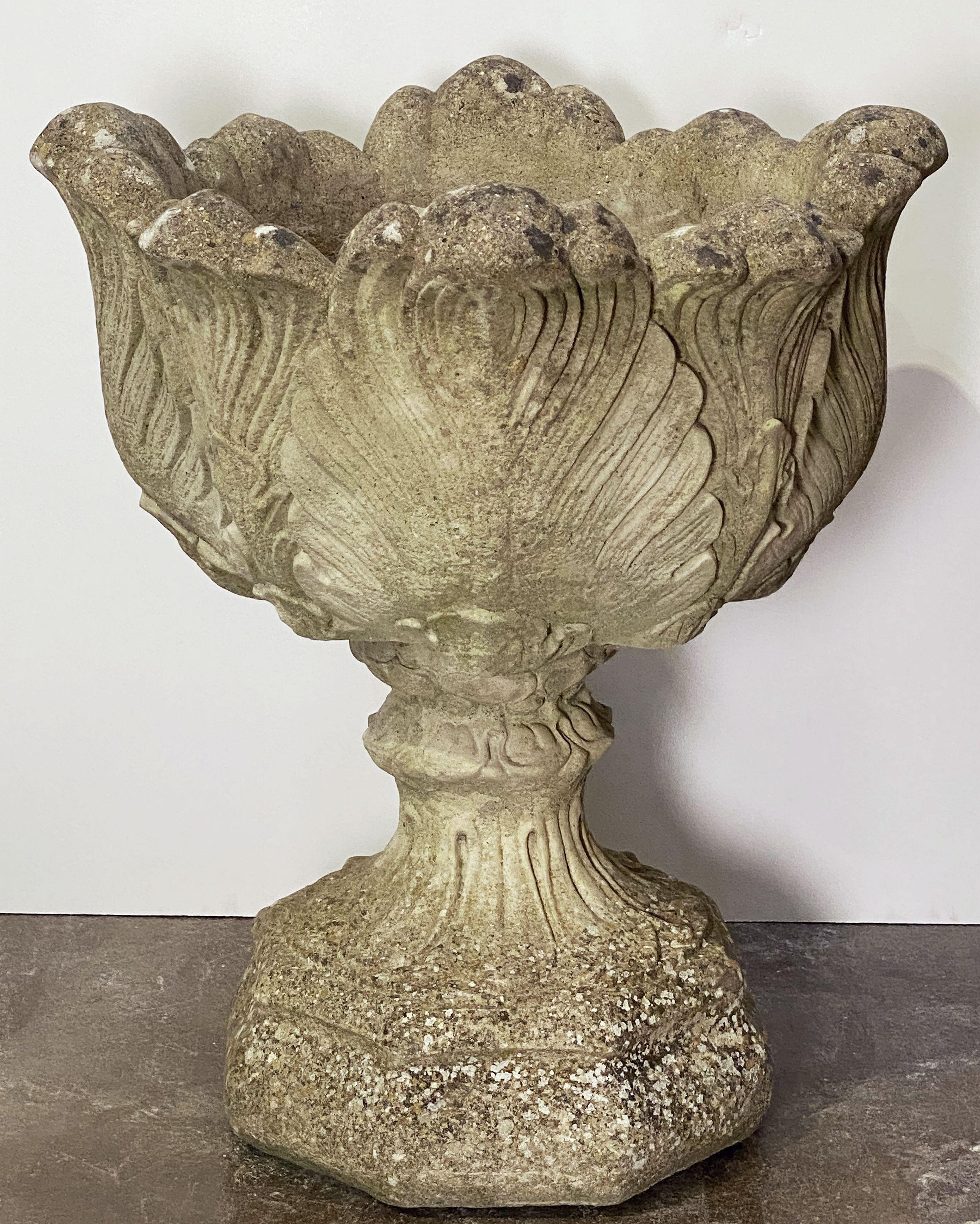 English Garden Stone Urn or Planter Pot on Plinth with Acanthus Leaf Design 12