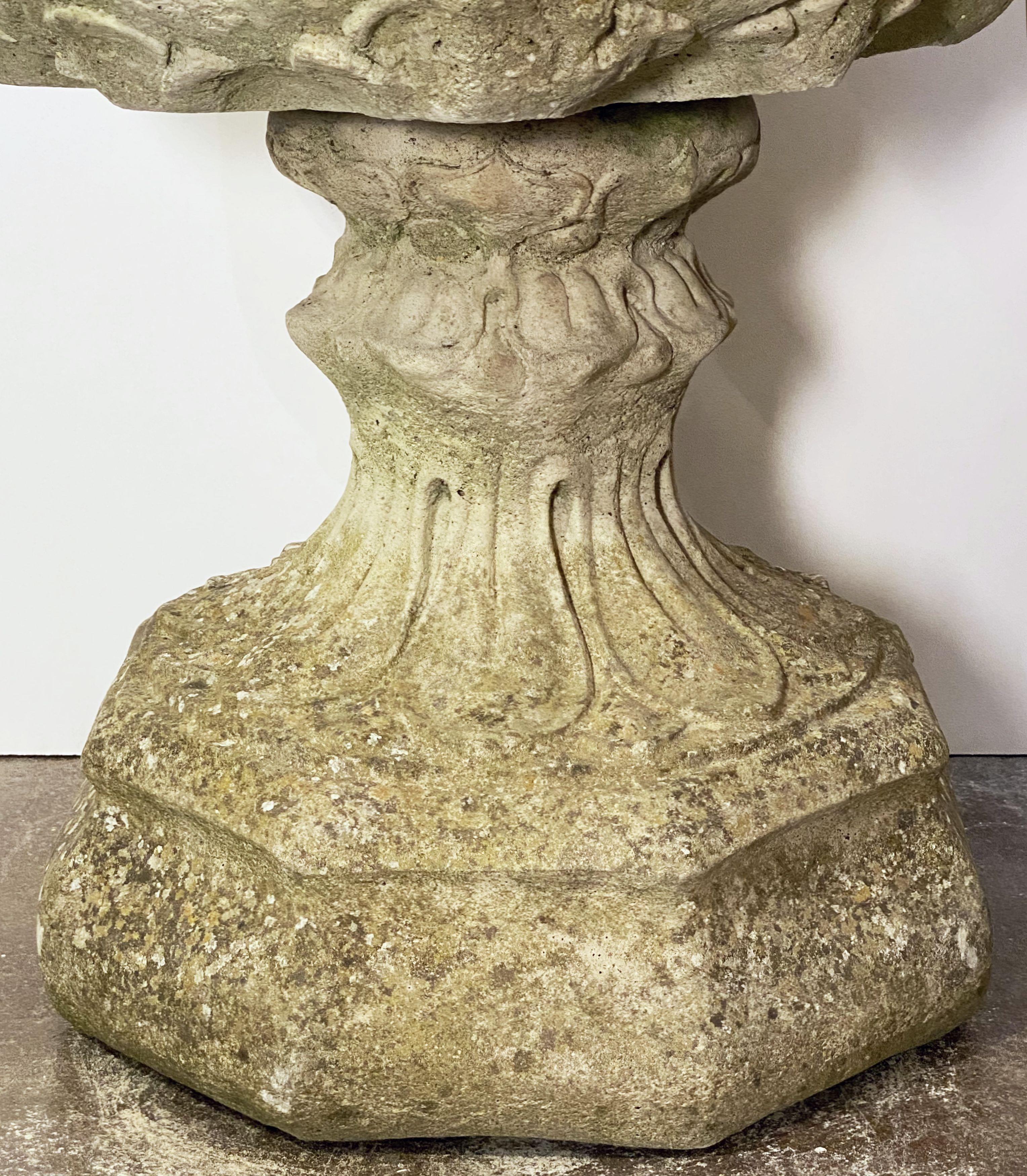 Cast Stone English Garden Stone Urn or Planter Pot on Plinth with Acanthus Leaf Design