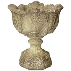 Vintage English Garden Stone Urn or Planter Pot on Plinth with Acanthus Leaf Design