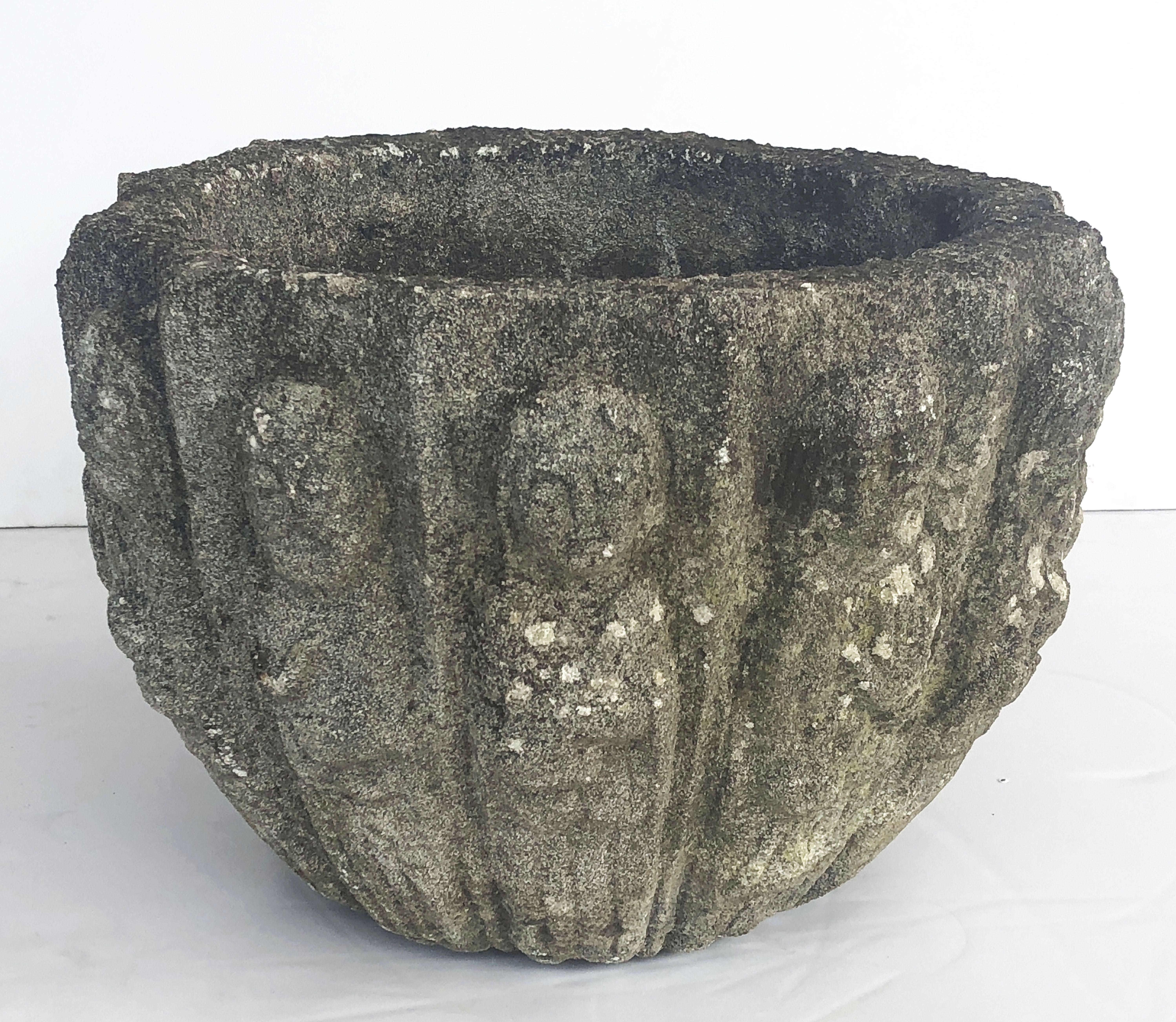 English Garden Stone Pot with Twelve Apostles Relief 2