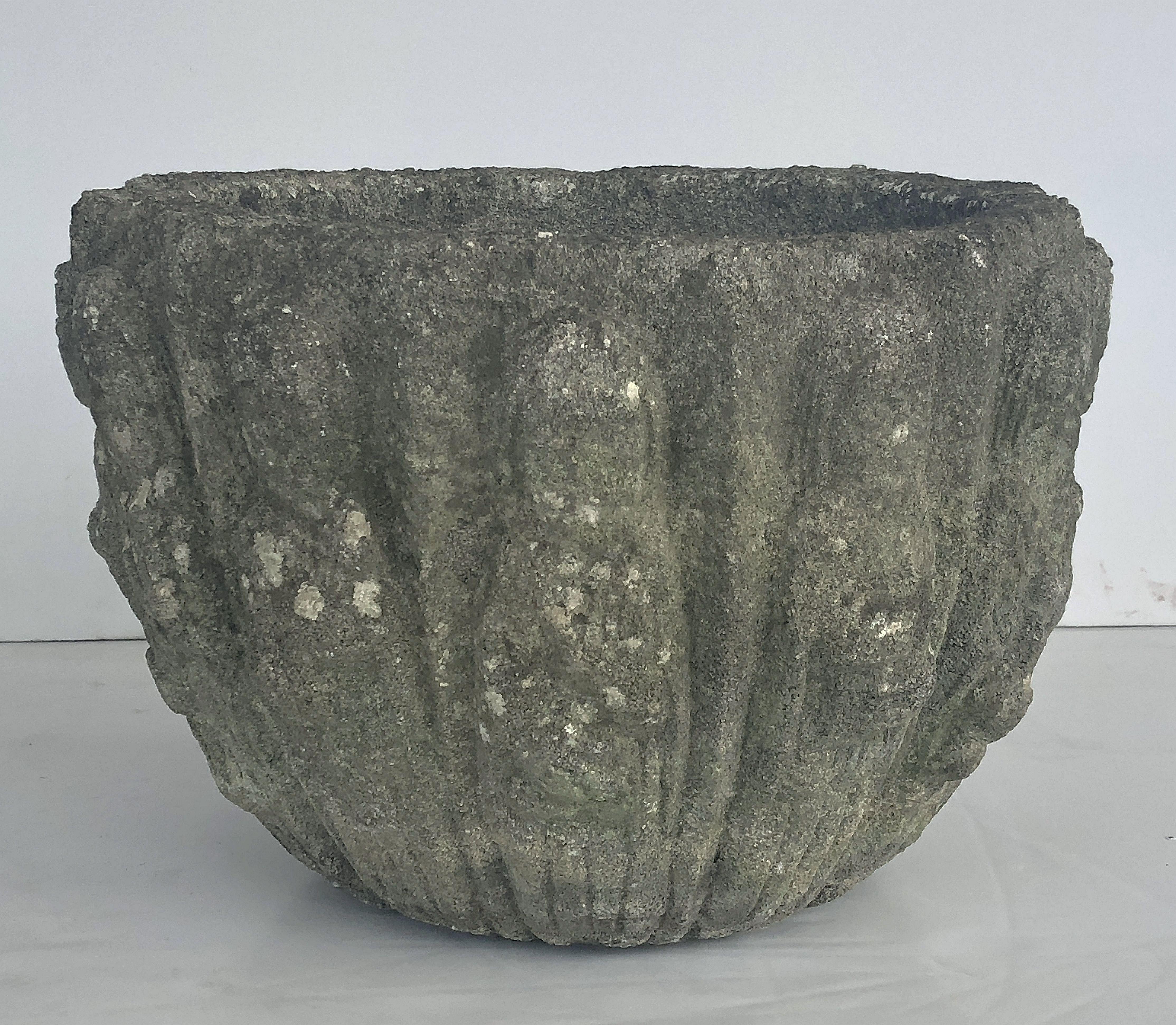 20th Century English Garden Stone Pot with Twelve Apostles Relief