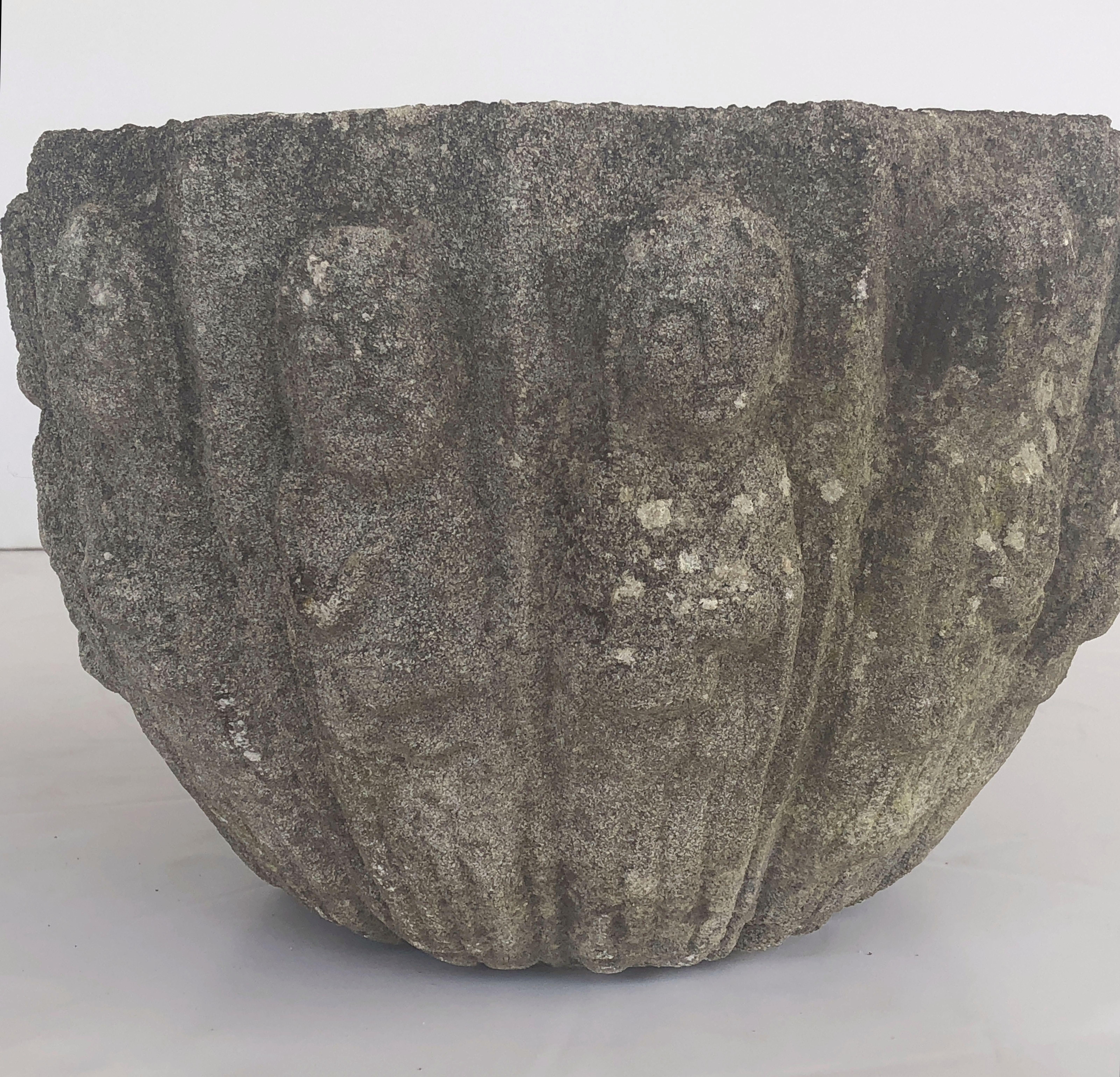 English Garden Stone Pot with Twelve Apostles Relief 1