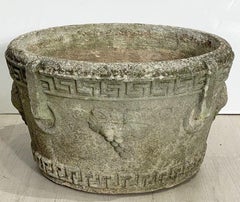 English Garden Stone Round Planter with Greek Key Design