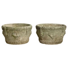 Used English Garden Stone Round Planters with Greek Key Design 'Individually Priced'