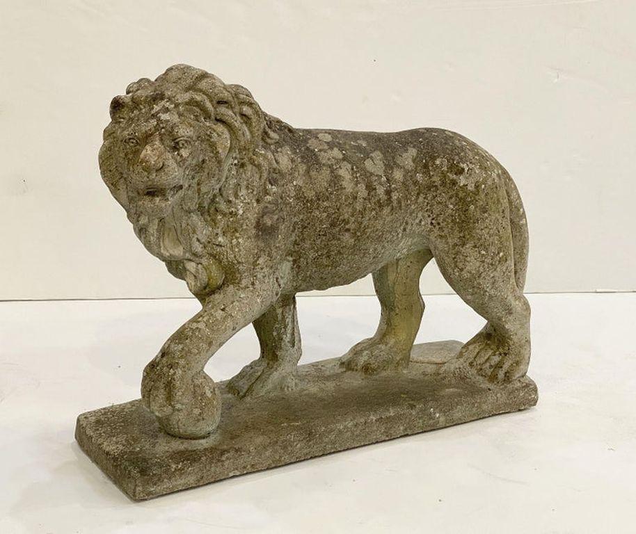 English Garden Stone Standing Lion Figural Statue  For Sale 6