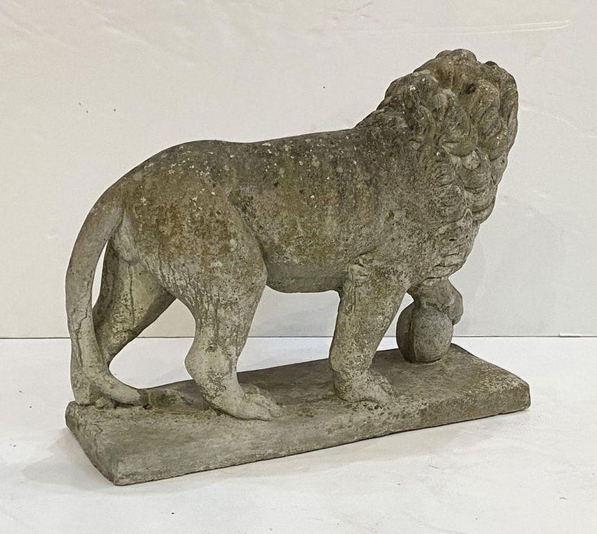 English Garden Stone Standing Lion Figural Statue  For Sale 7