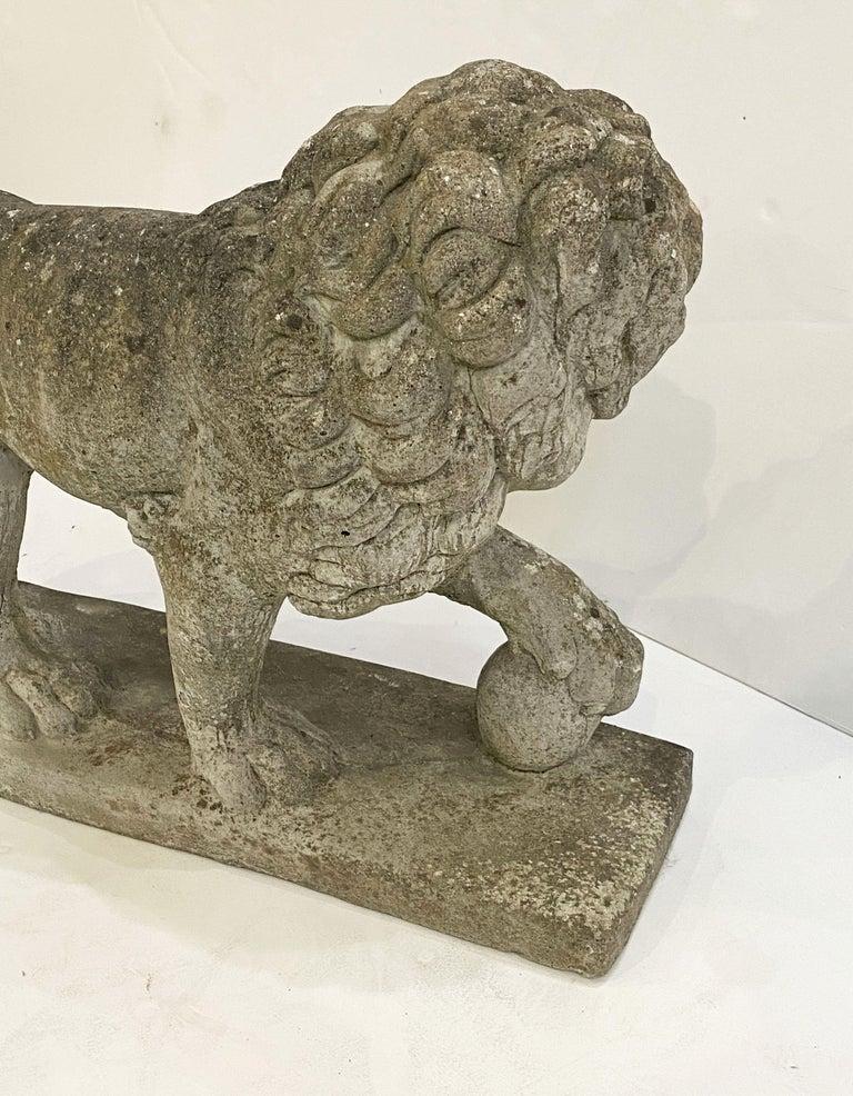 English Garden Stone Standing Lion Figural Statue  For Sale 8