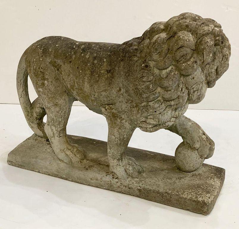 English Garden Stone Standing Lion Figural Statue  For Sale 9