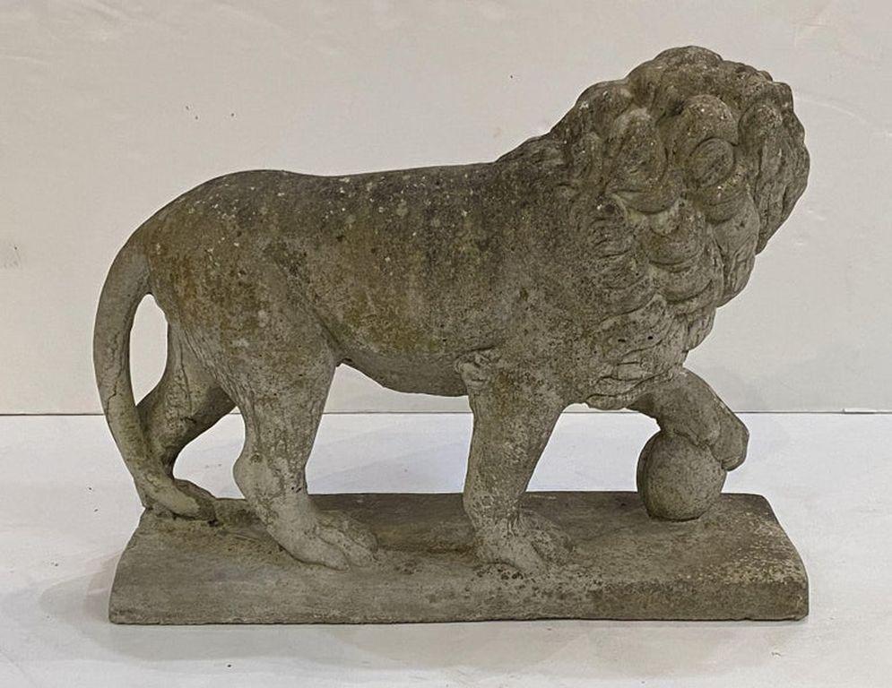 Cast Stone English Garden Stone Standing Lion Figural Statue  For Sale