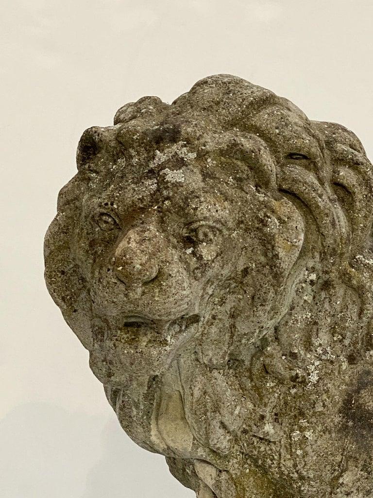 English Garden Stone Standing Lion Figural Statue  For Sale 1