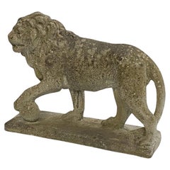 Used English Garden Stone Standing Lion Figural Statue 