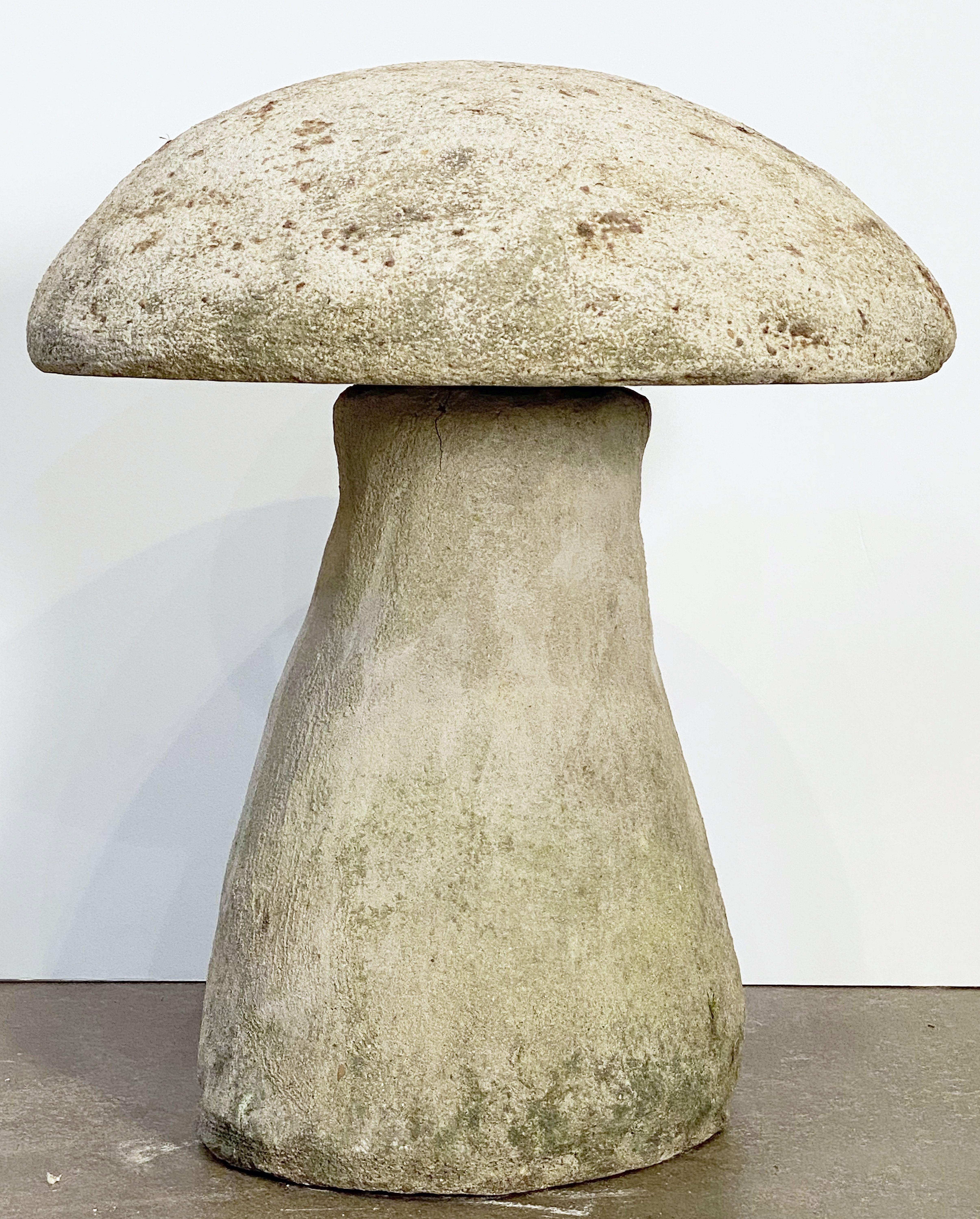 A handsome English garden stone feature of composition stone, featuring a well-modeled toadstool or mushroom (16 inches height).

With removable top and base for easy shipping. 

Other sizes available.