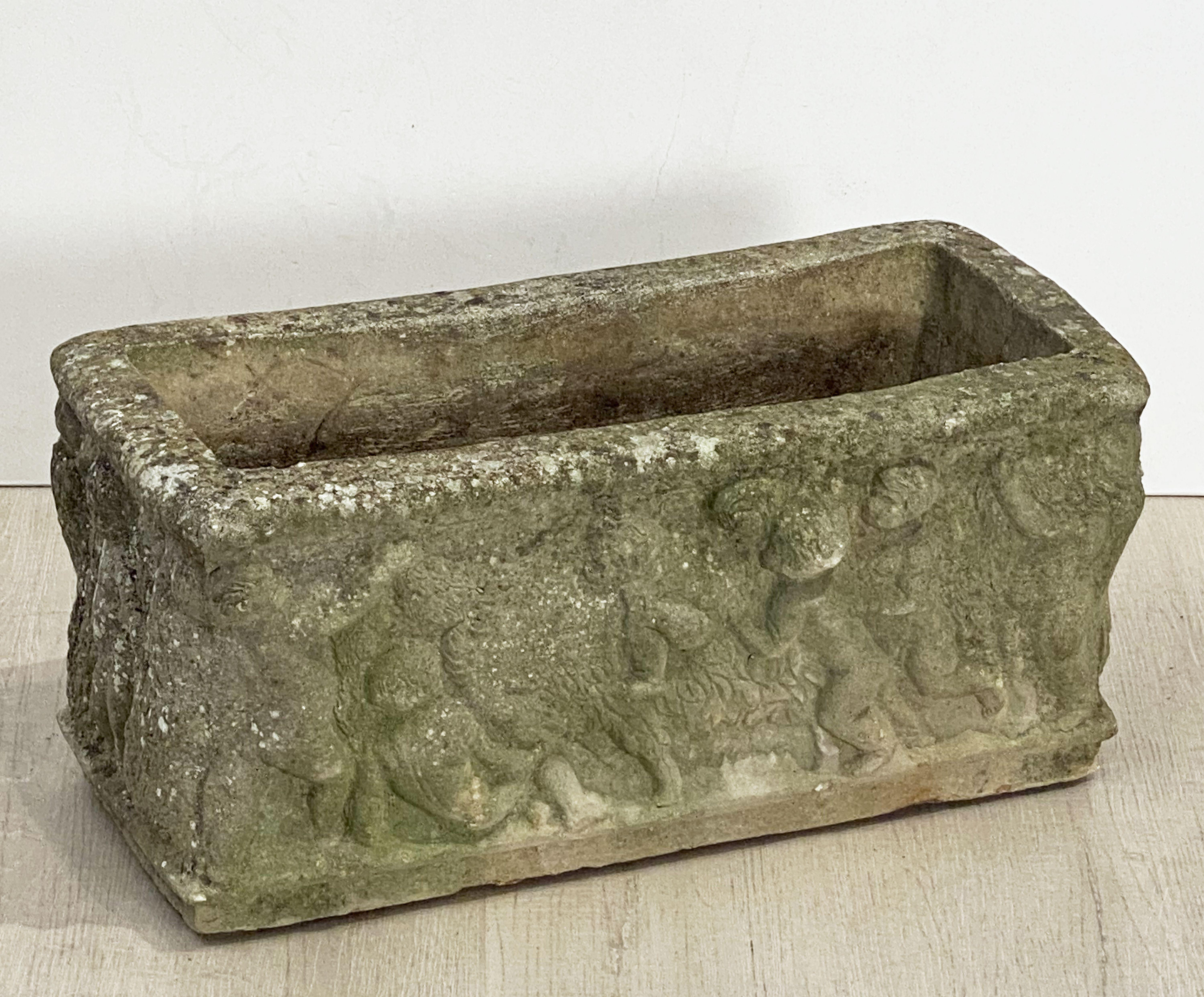 English Garden Stone Trough or Planter with Cherub Relief For Sale 6