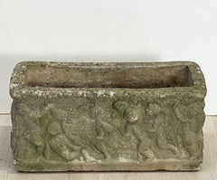 English Garden Stone Trough or Planter with Cherub Relief