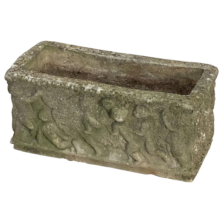 Bas Relief Cast Stone Oblong Planter with Castle and Crusaders at 1stDibs