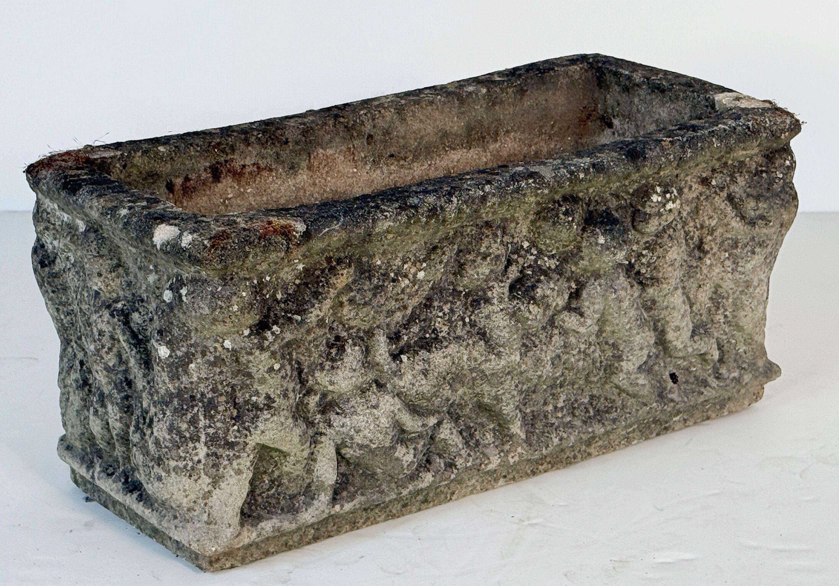 English Garden Stone Trough or Planter with Cherub Relief -Two Available For Sale 5