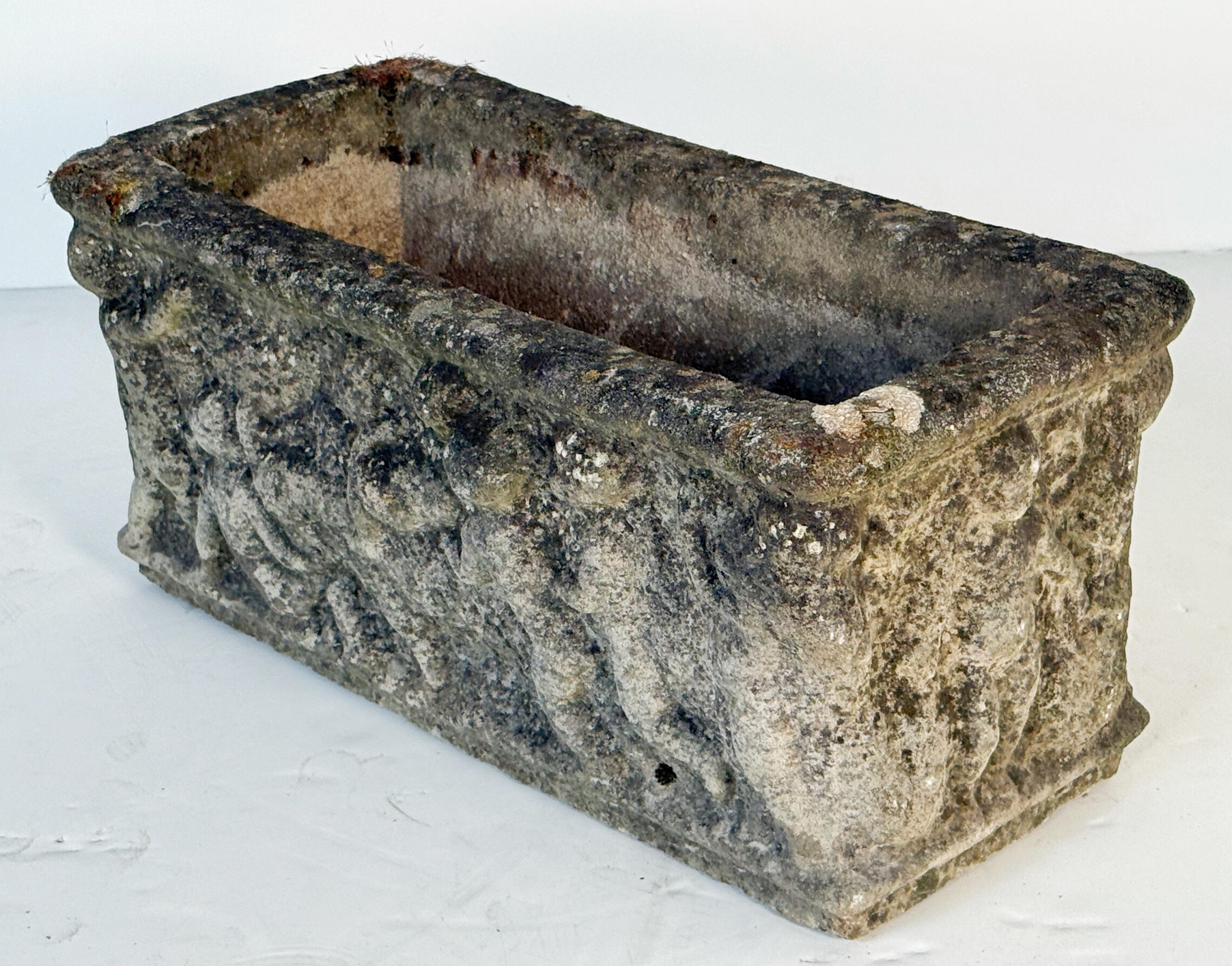 English Garden Stone Trough or Planter with Cherub Relief -Two Available For Sale 6