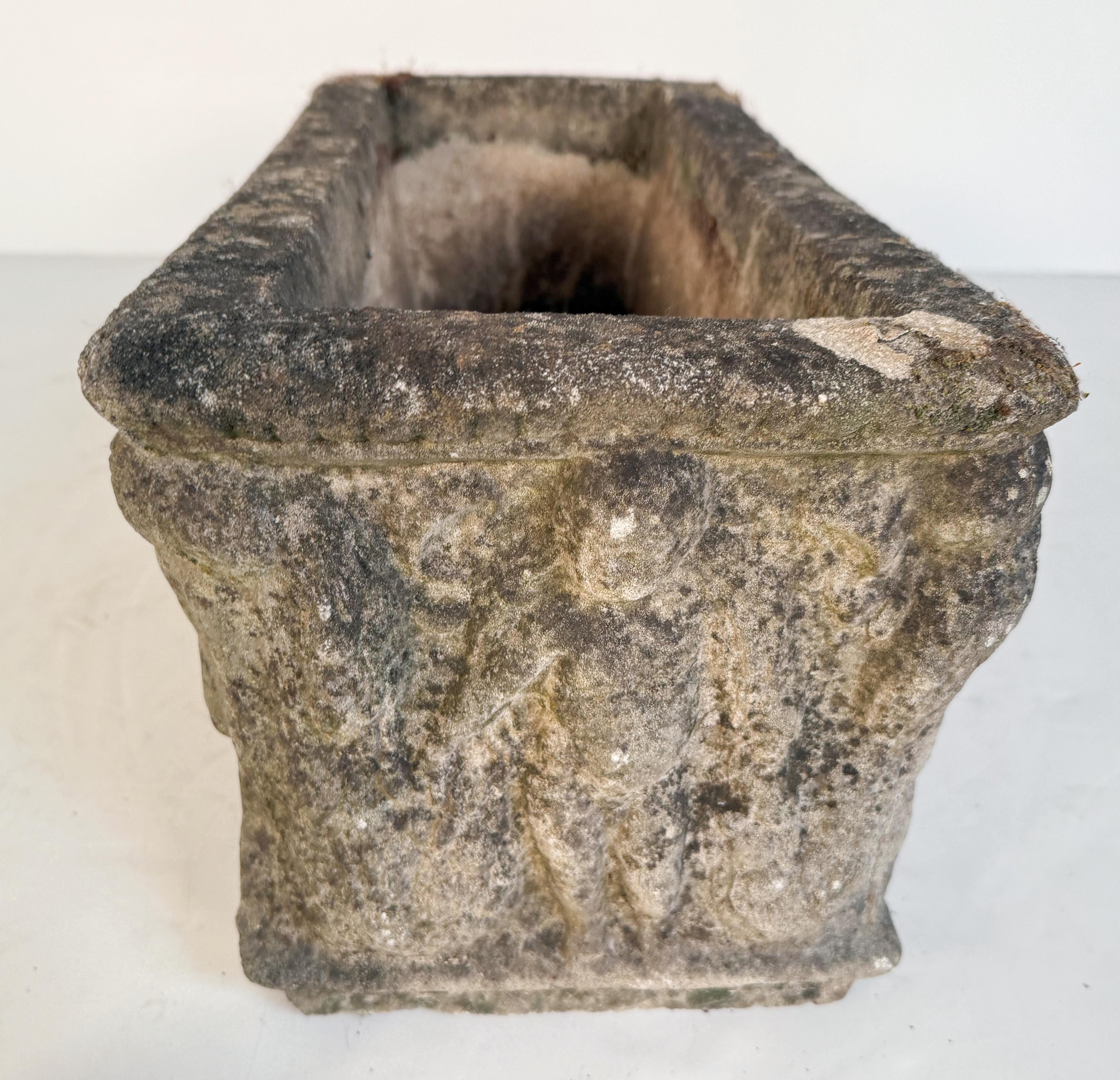 English Garden Stone Trough or Planter with Cherub Relief -Two Available For Sale 7