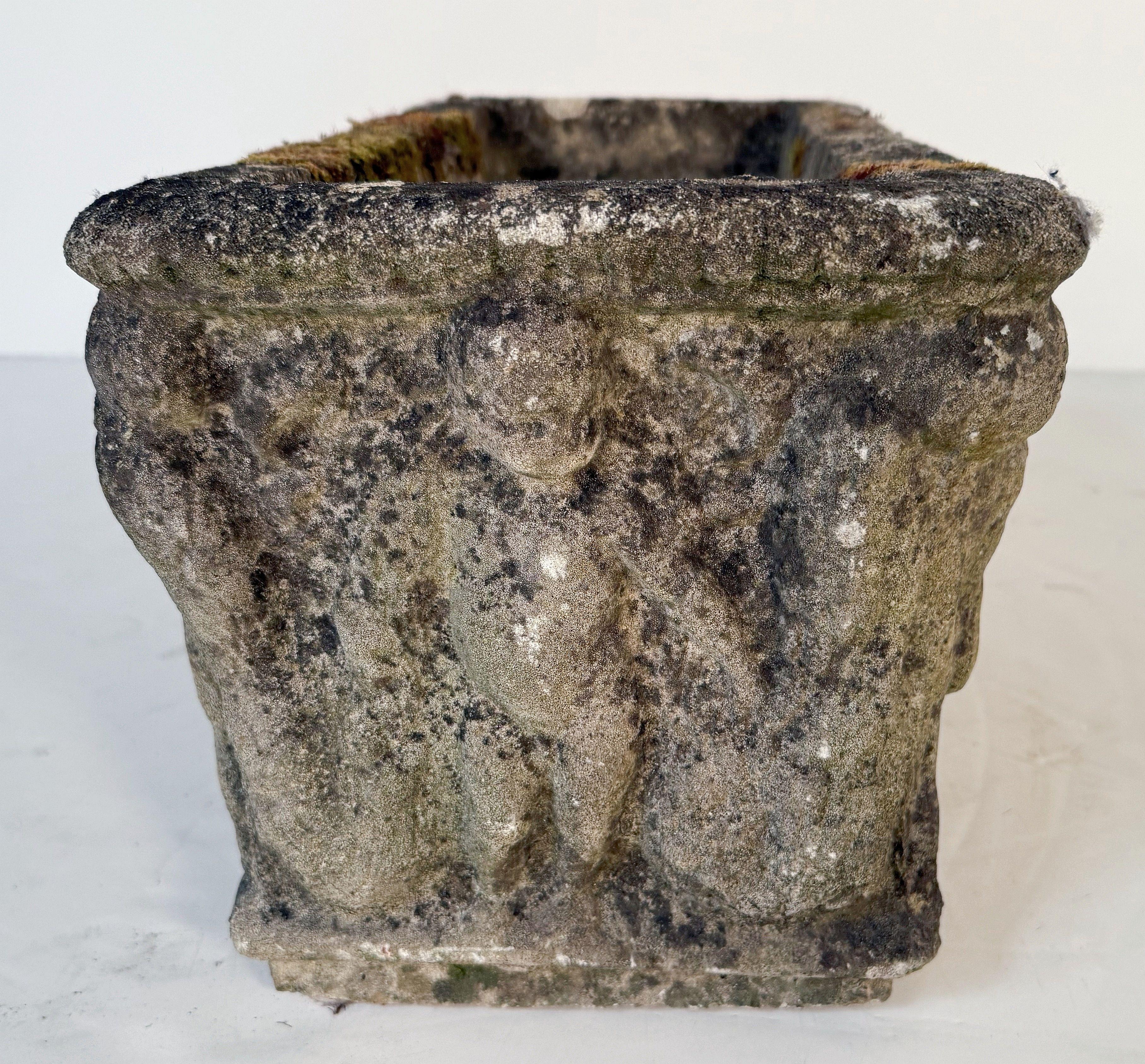 English Garden Stone Trough or Planter with Cherub Relief -Two Available For Sale 3
