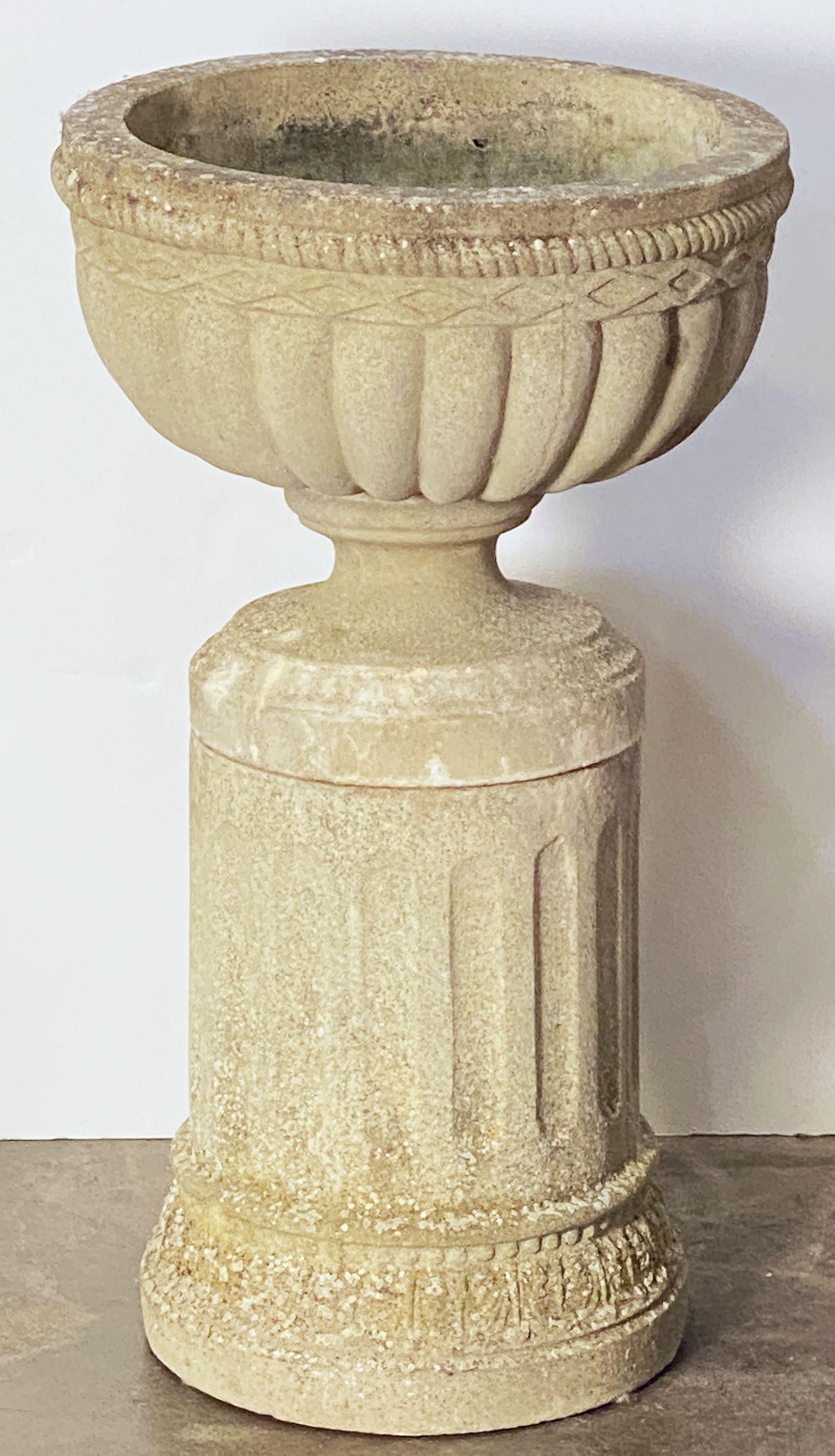English Garden Stone Urn on Plinth in the Neo-Classical Style For Sale 8