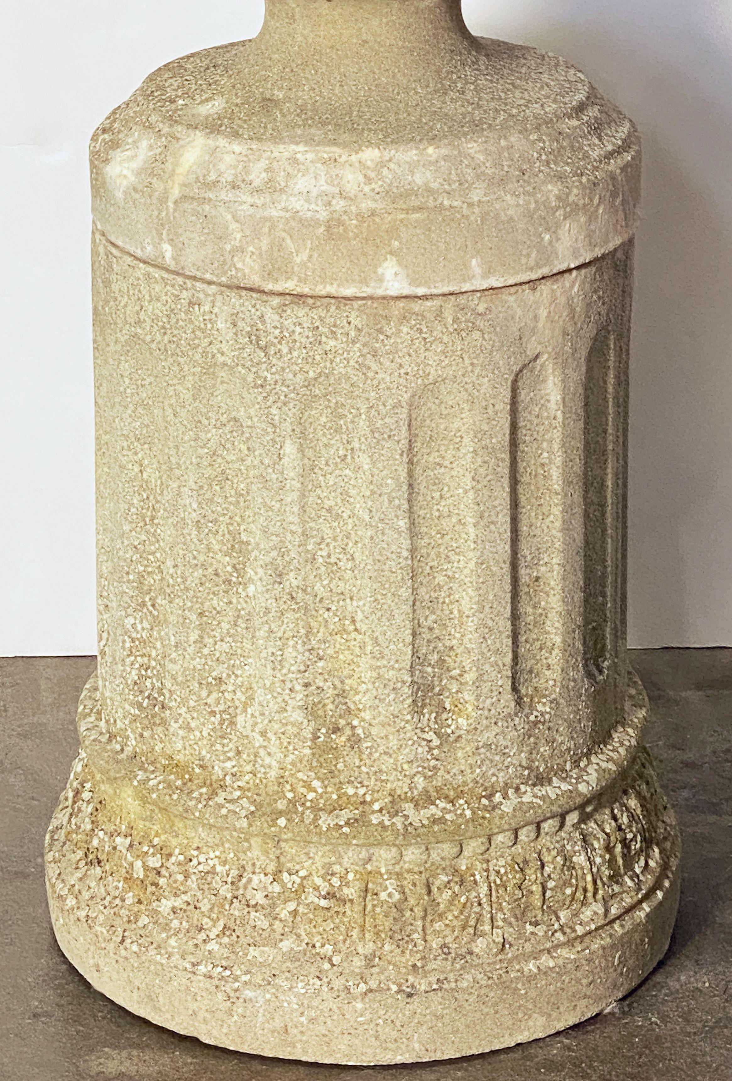 English Garden Stone Urn on Plinth in the Neo-Classical Style For Sale 9