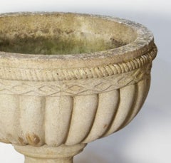 English Garden Stone Urn on Plinth in the Neo-Classical Style