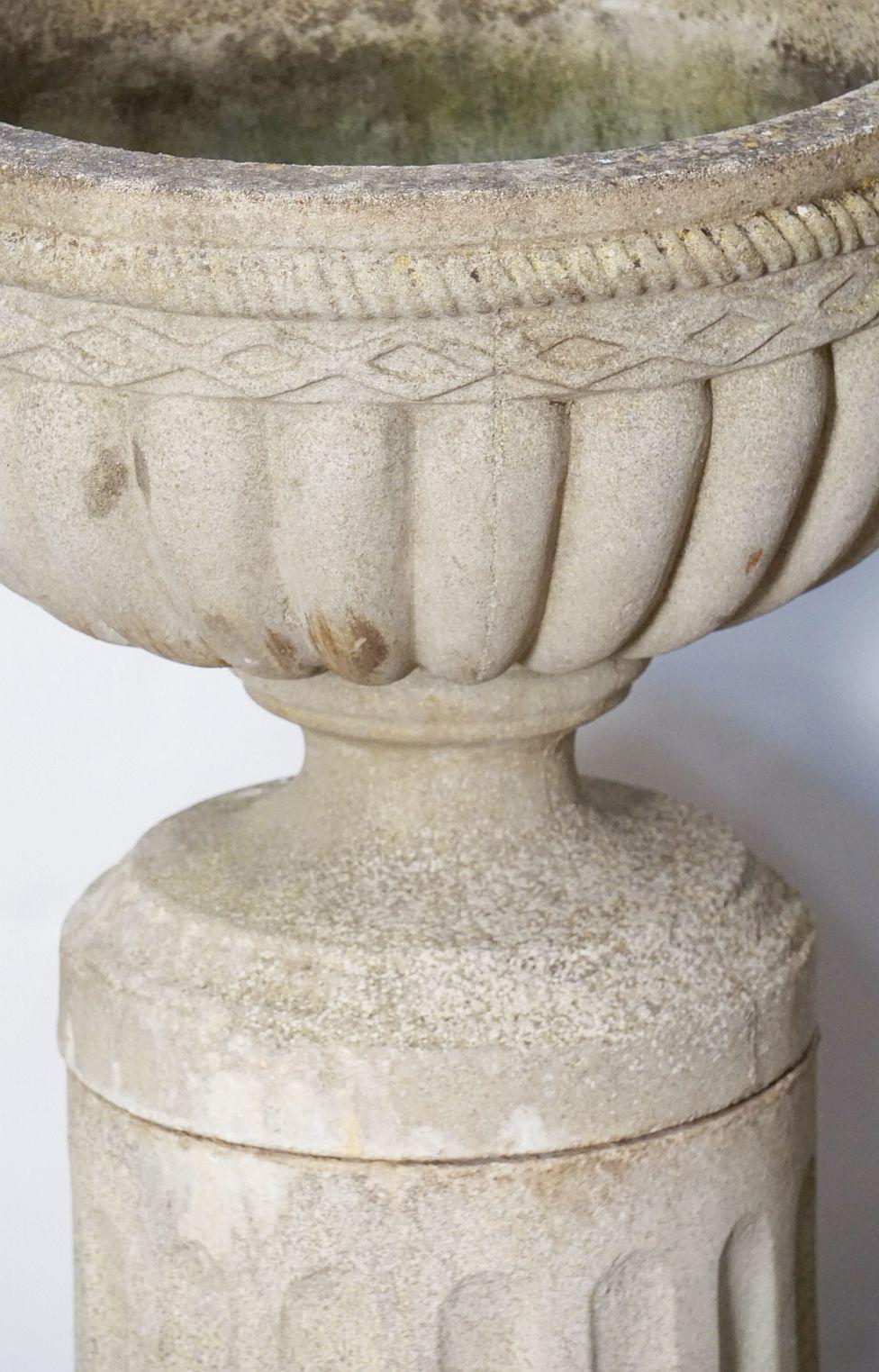 Neoclassical English Garden Stone Urn on Plinth in the Neo-Classical Style For Sale