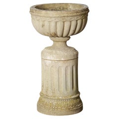 English Garden Stone Urn on Plinth in the Neo-Classical Style
