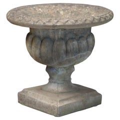 English Garden Stone Urn or Planter Pot on Square Plinth Base
