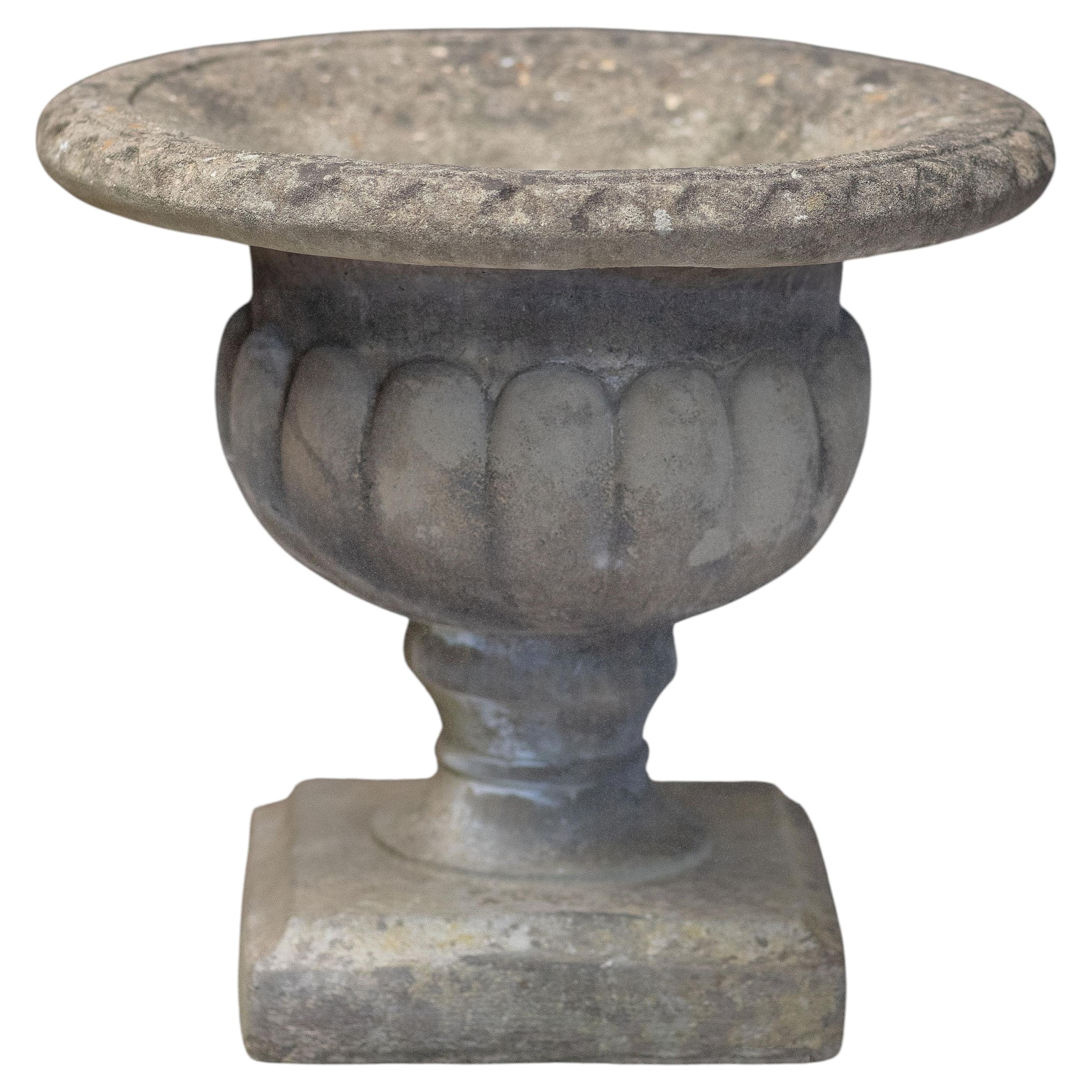 English Garden Stone Urn or Planter Pot on Square Plinth Base