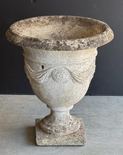English Garden Stone Urn or Planter Pot with Garland Motif
