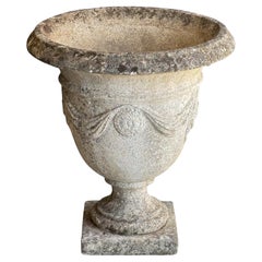 English Garden Stone Urn or Planter Pot with Garland Motif