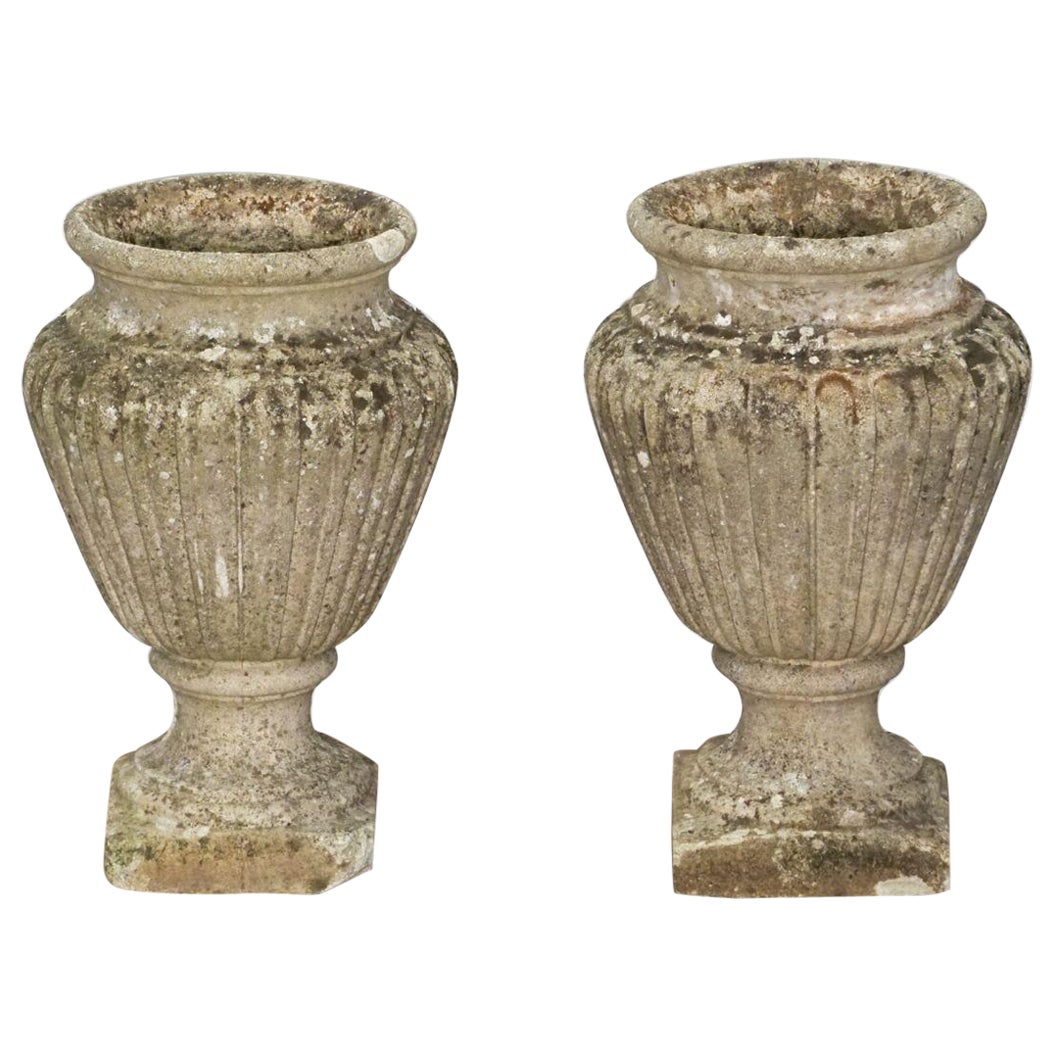 English Garden Stone Urn Vases or Planter Pots in the Classical Style