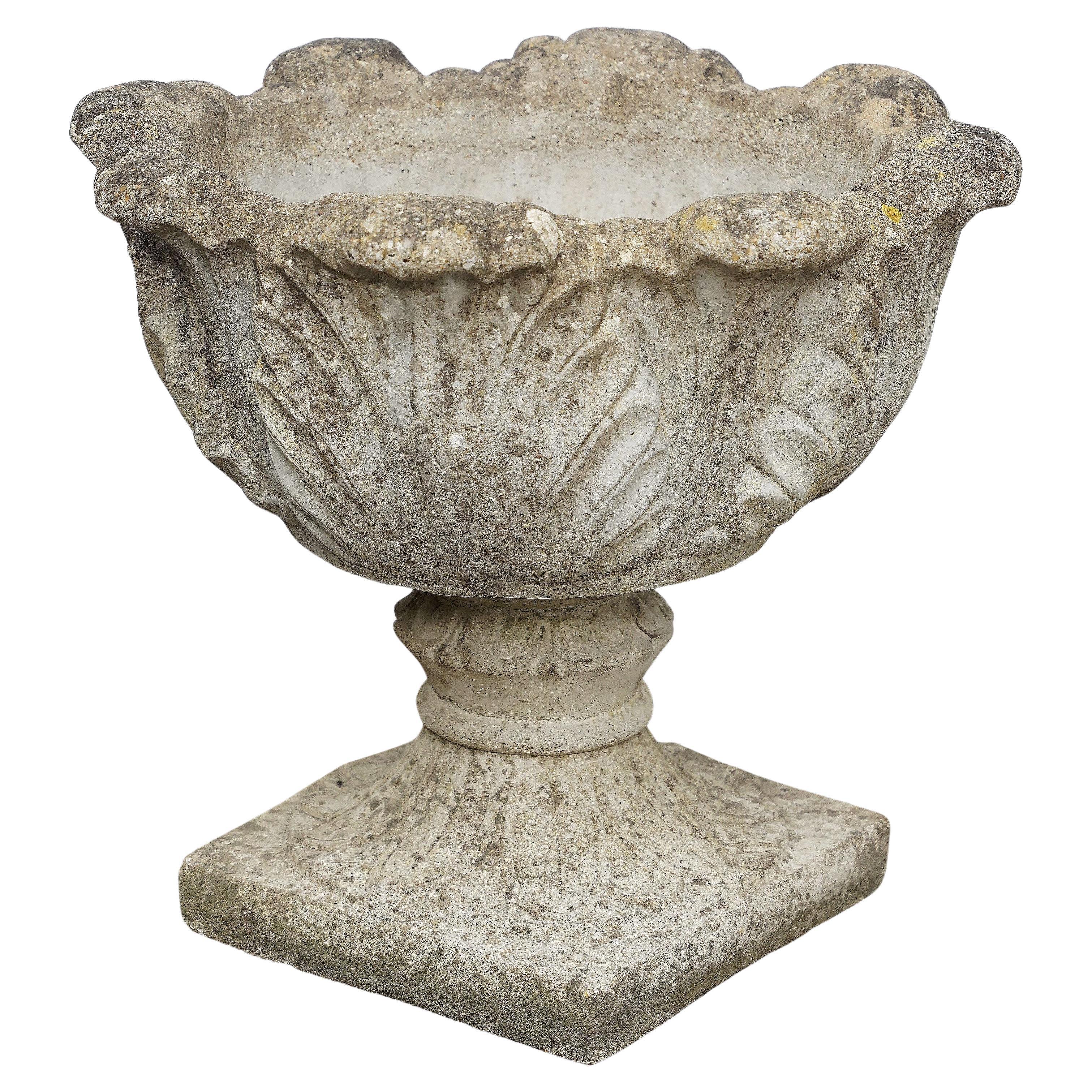 English Garden Stone Urns or Planter Pots with Acanthus Relief (Two Available)