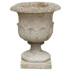 English Garden Stone Urns or Planter Pots with Acanthus Relief (Two Available)