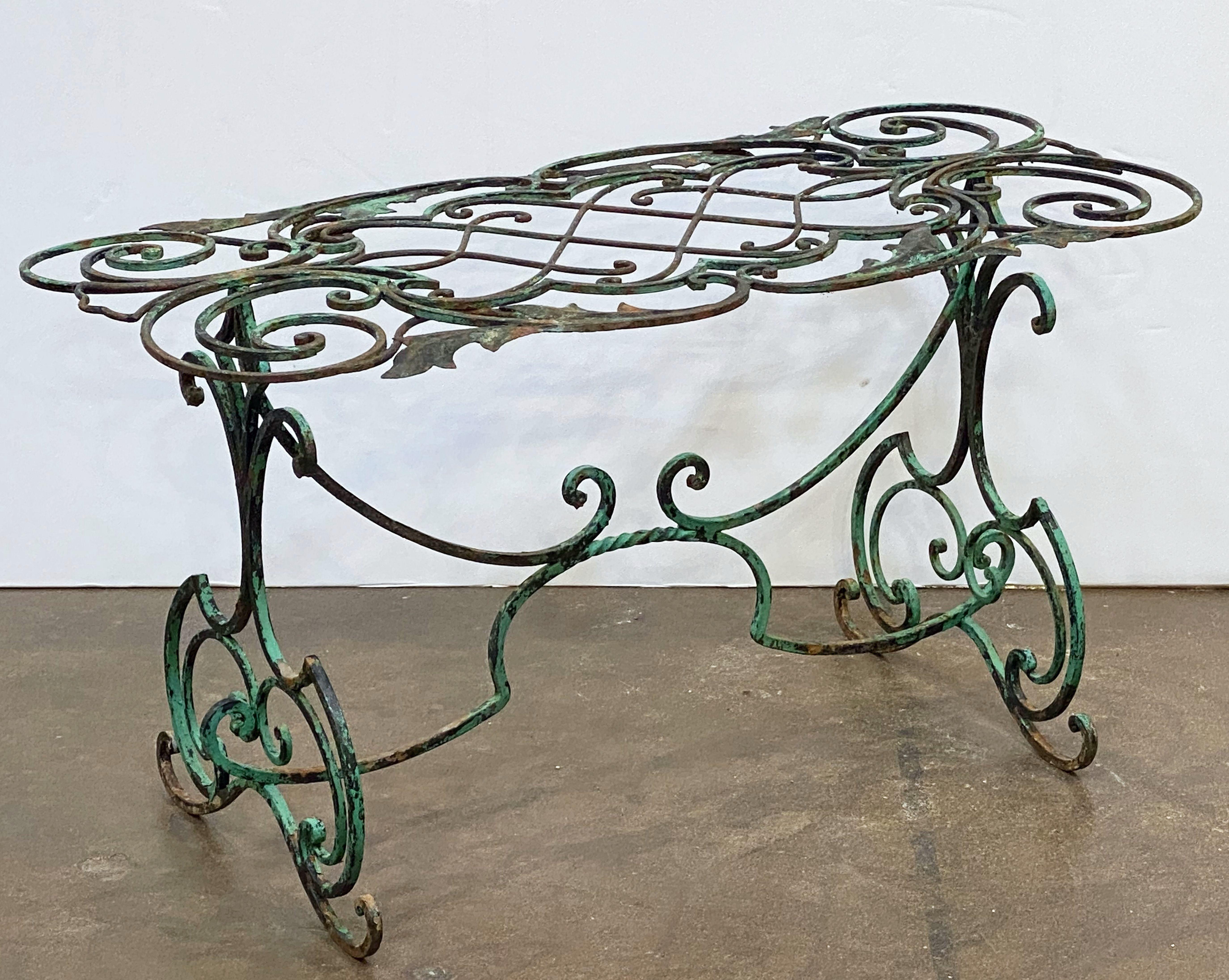 English Garden Table of Wrought Iron with Verdigris Painted Finish 6