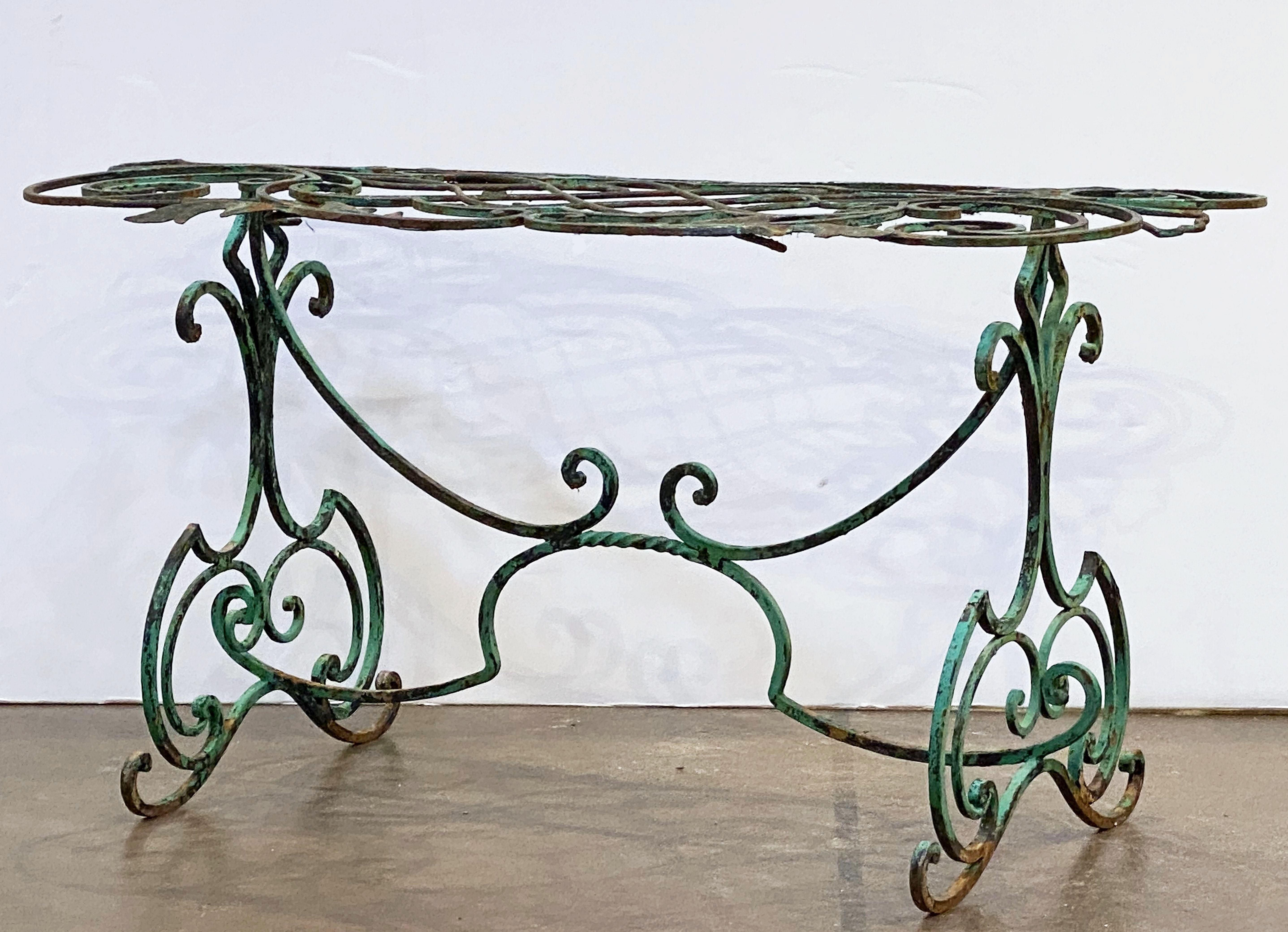 English Garden Table of Wrought Iron with Verdigris Painted Finish 7