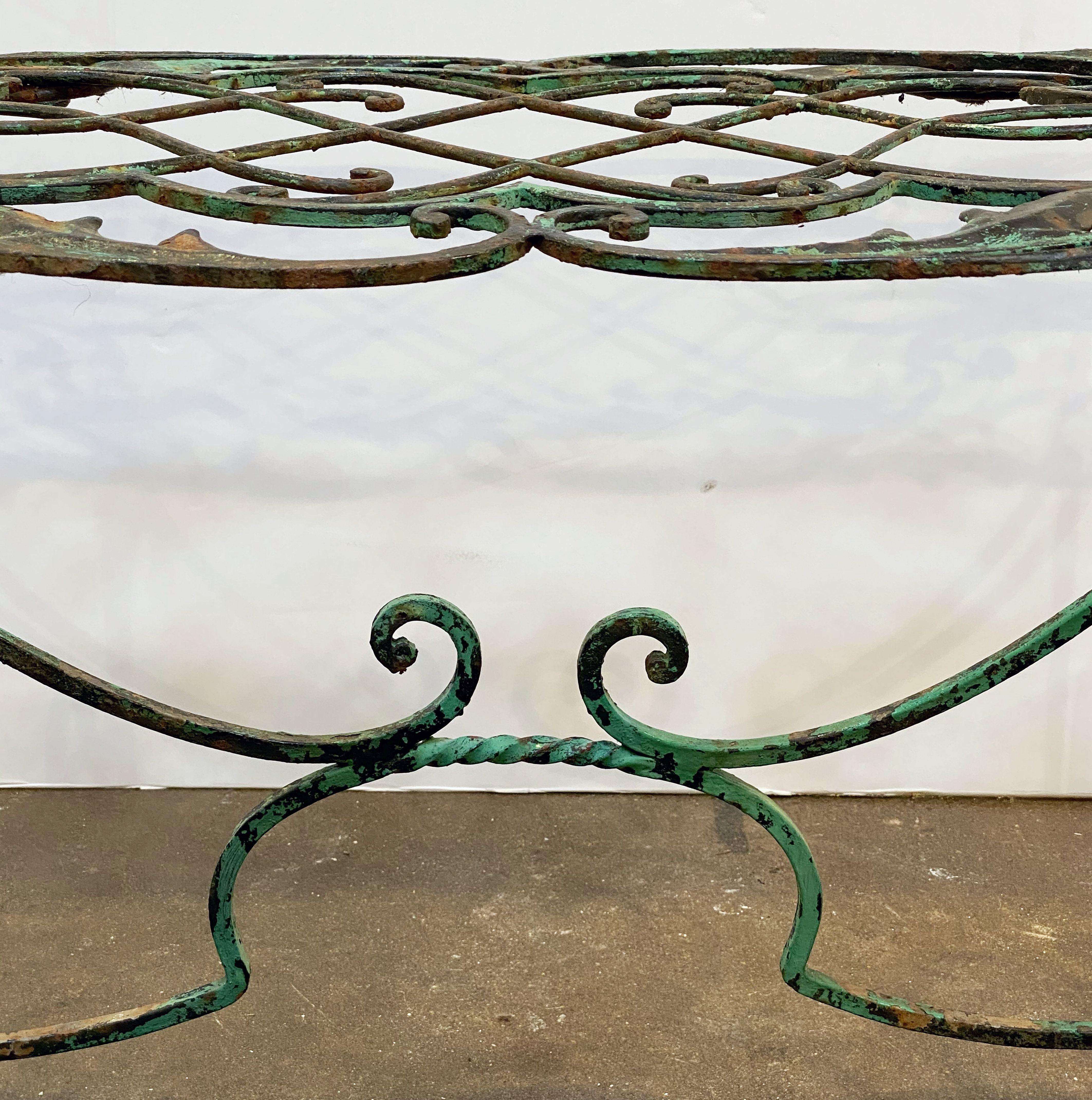 English Garden Table of Wrought Iron with Verdigris Painted Finish 8