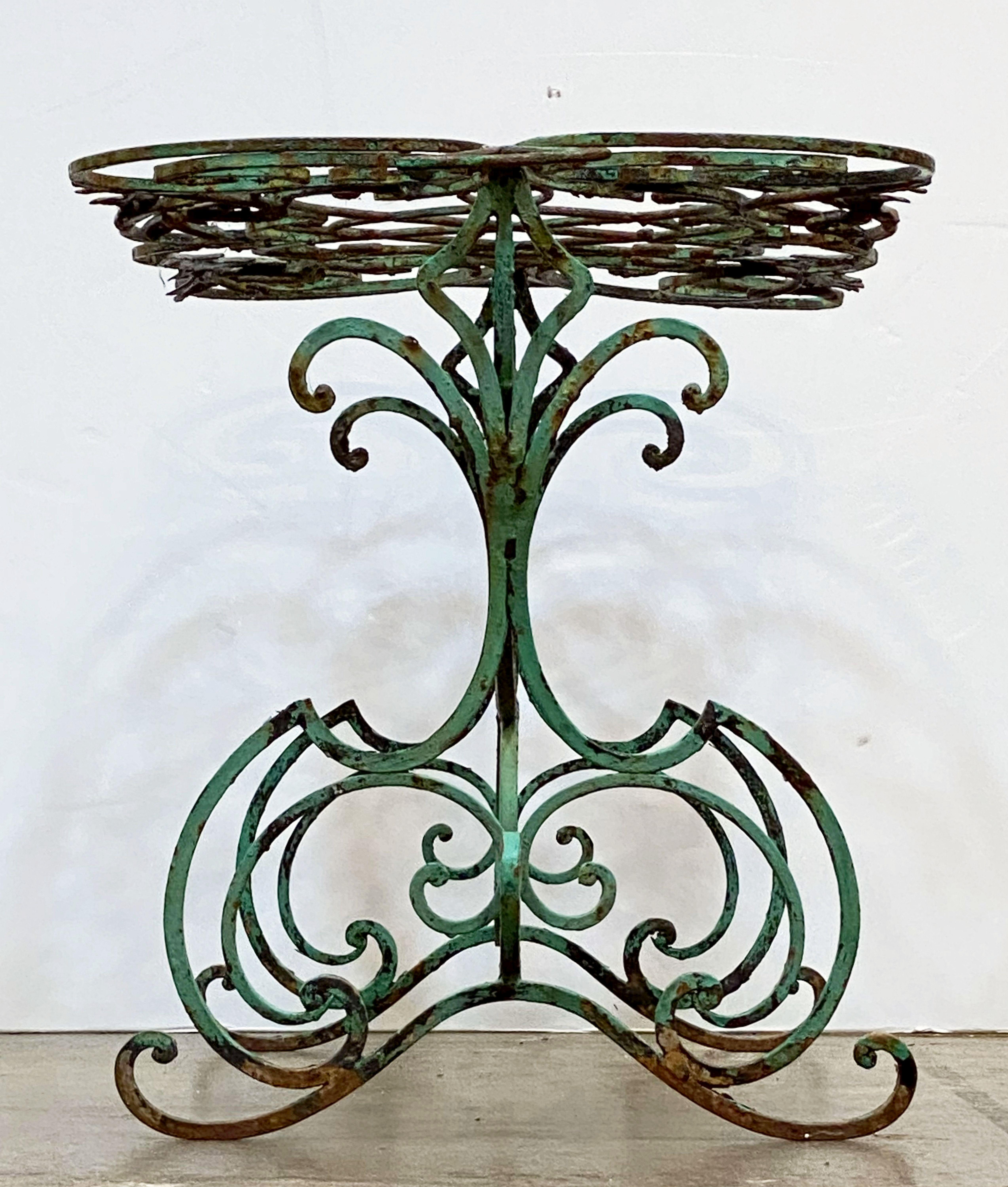 English Garden Table of Wrought Iron with Verdigris Painted Finish 9