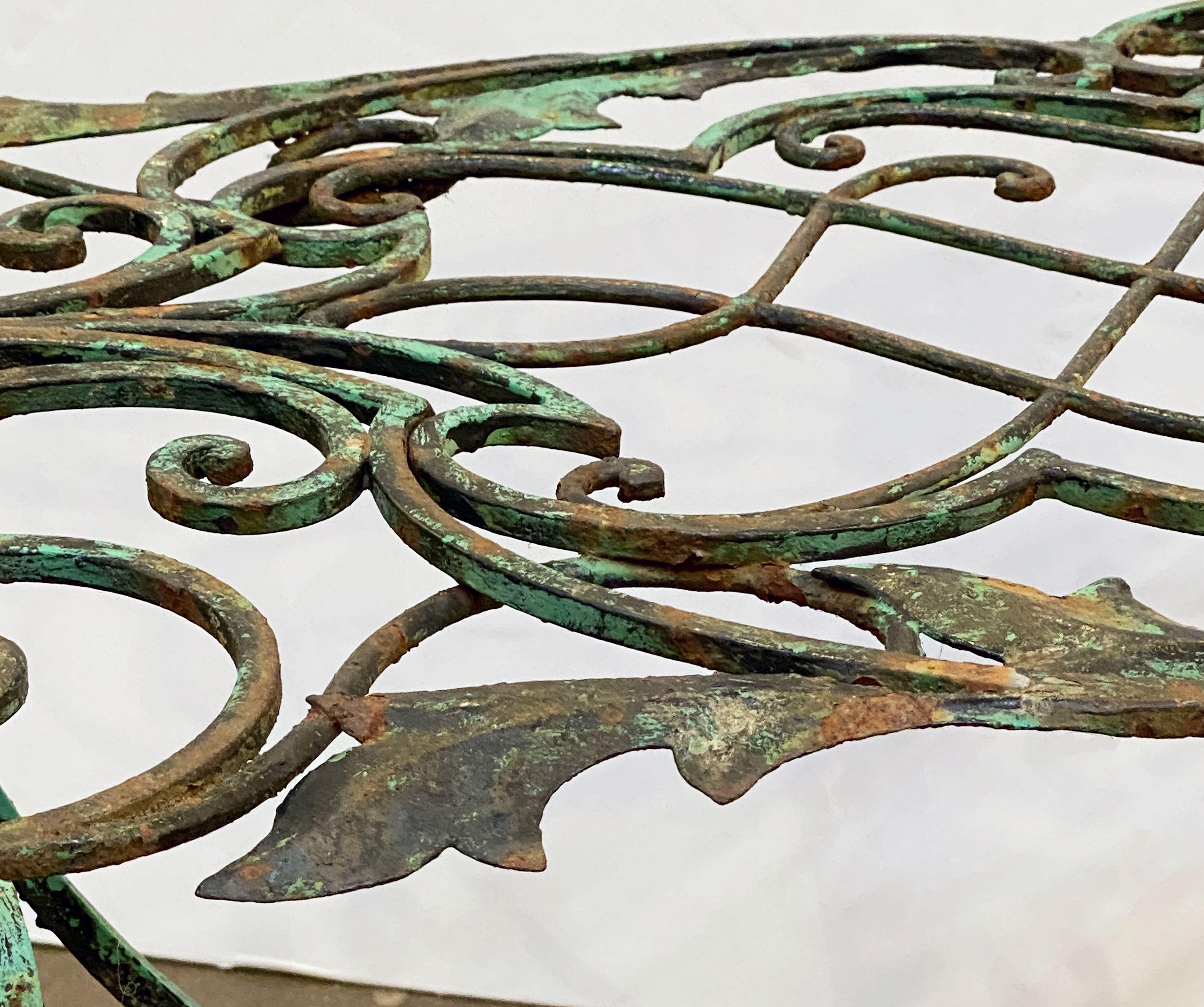 English Garden Table of Wrought Iron with Verdigris Painted Finish 10