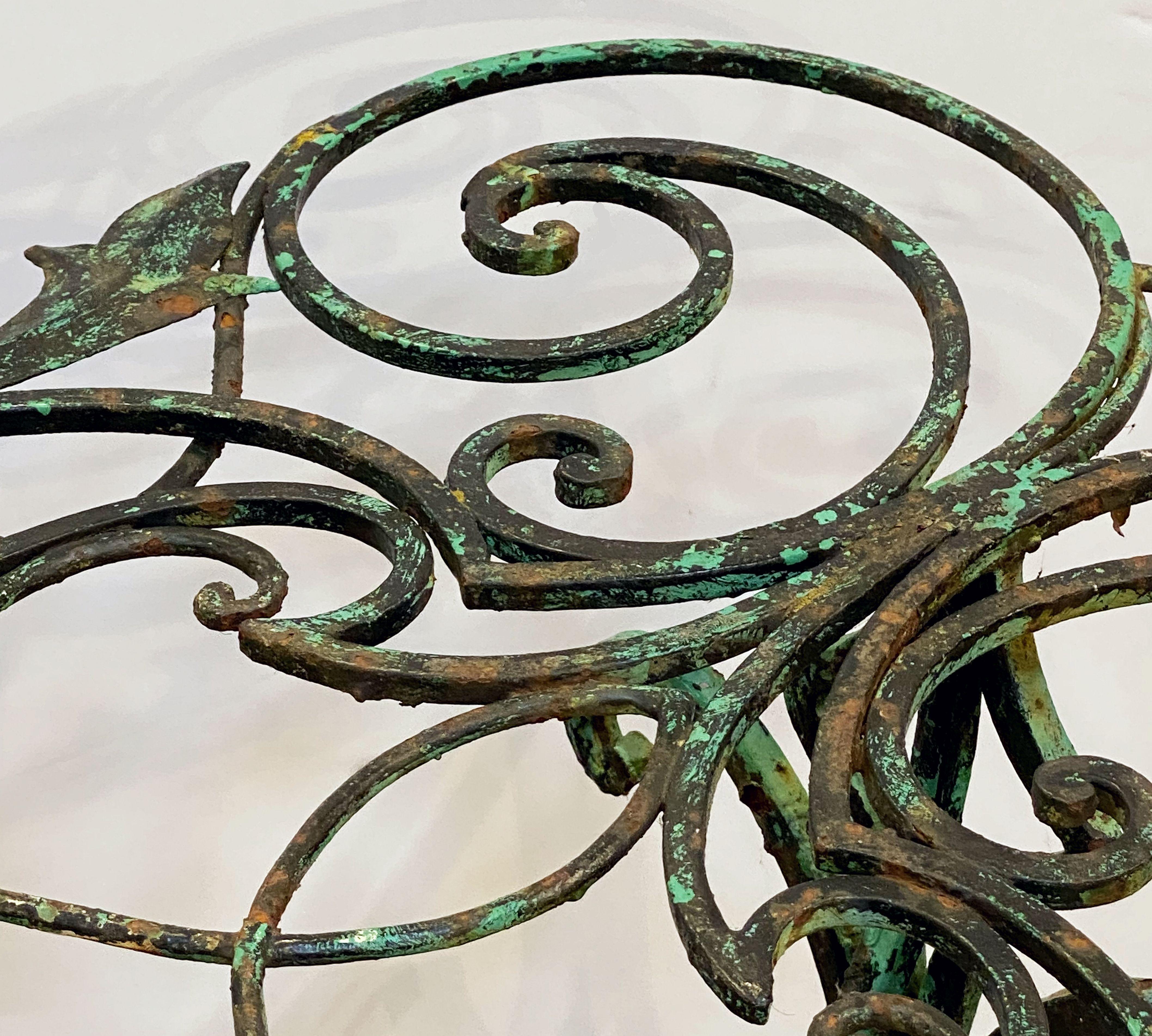 English Garden Table of Wrought Iron with Verdigris Painted Finish 12