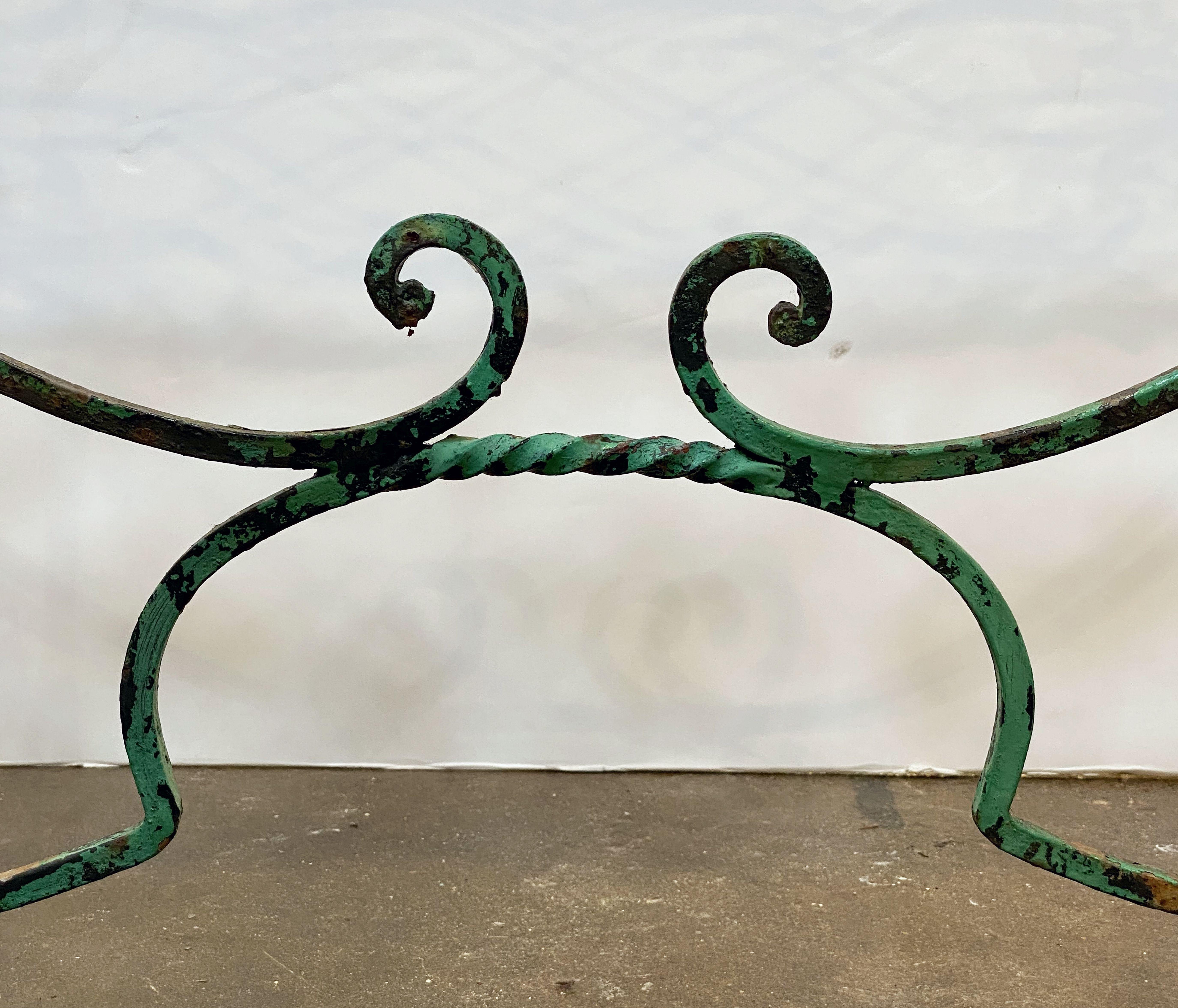English Garden Table of Wrought Iron with Verdigris Painted Finish 13